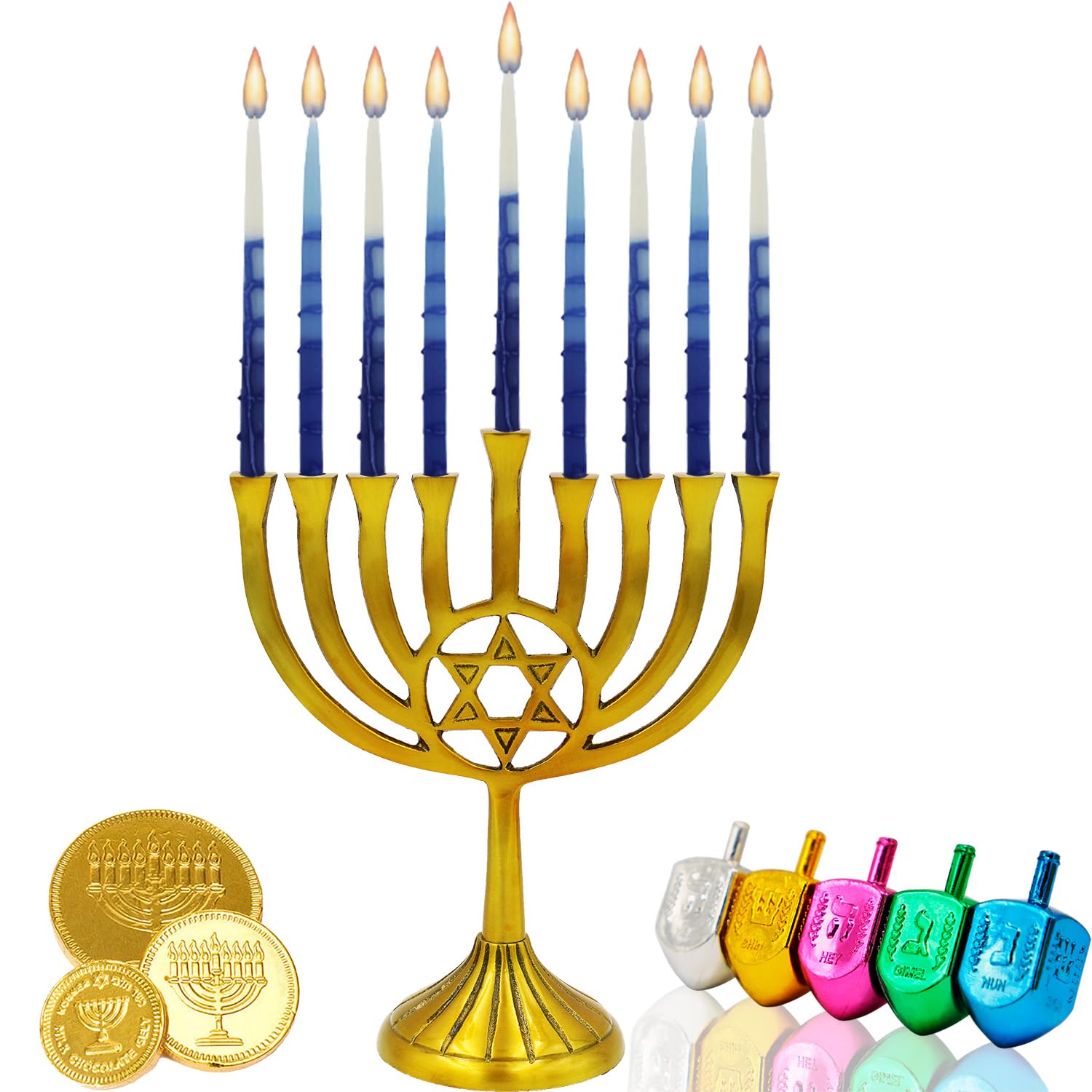 Dripless Deluxe Tapered Hanukkah Candles - Pastel Blue & White Menorah Candles for 8 Nights (2-Pack) | Premium Chanukah Candle Set for Home Decor & Jewish Holiday Celebrations