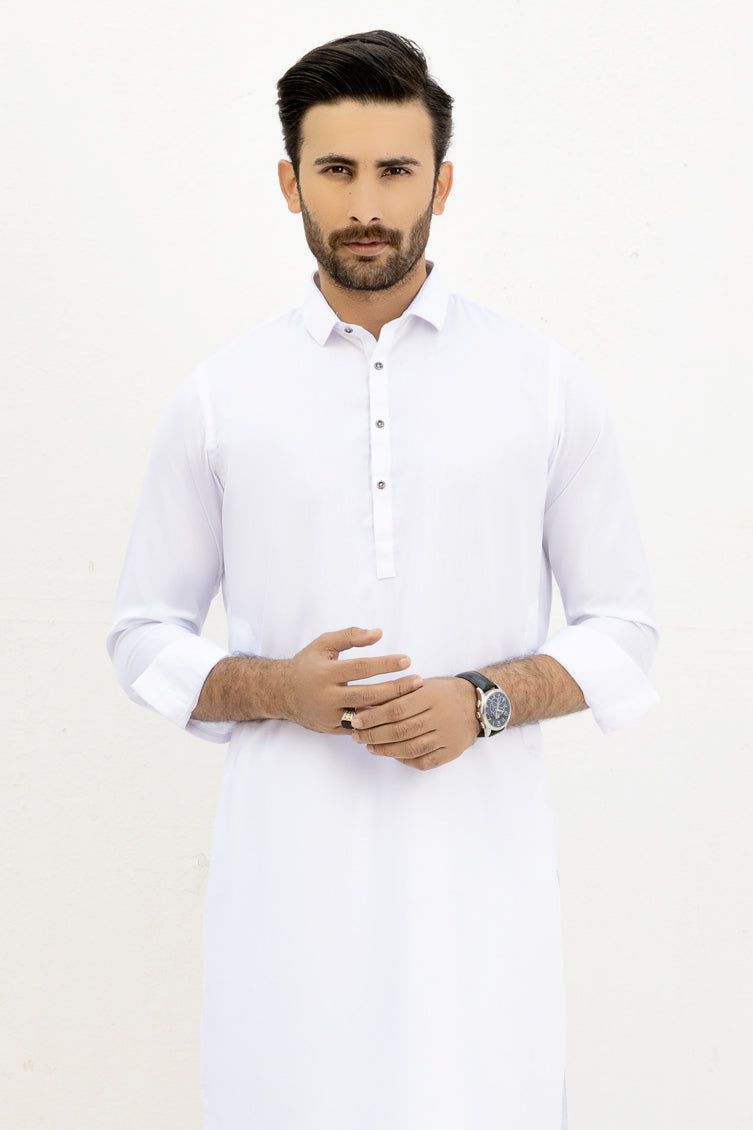 Premium Blended White Kameez Shalwar by J. Junaid Jamshed - Traditional Pakistani Outfit for Men - Perfect for Eid, Weddings & Special Occasions
