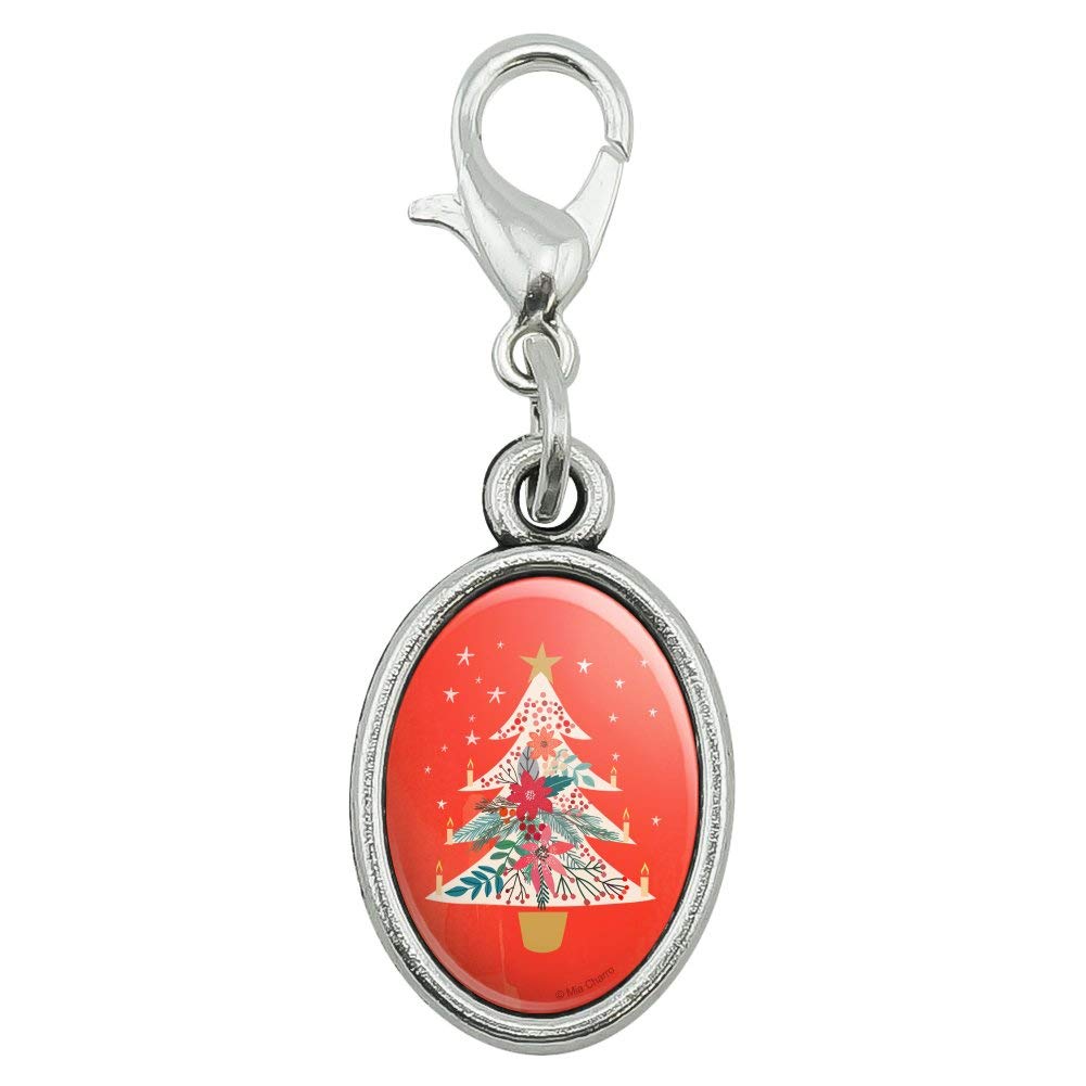 Vintage Christmas Tree with Candles Charm Pendant - Antique Oval Bracelet Charm, Lobster Clasp for Jewelry Making, DIY Crafts (Perfect for Holiday Gifts, Christmas Decor & Zipper Pull Accessories)