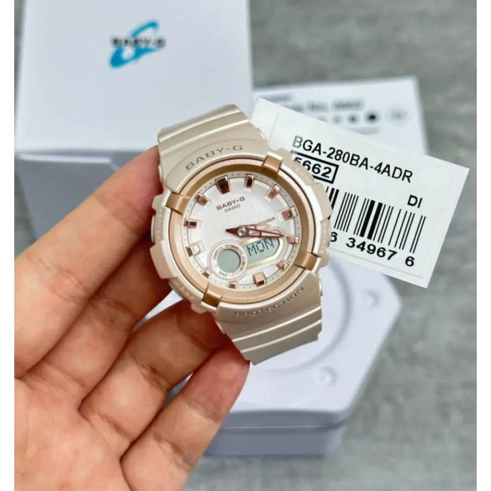 Casio Baby-G BGA-280BA-4ADR Women's Sports Watch - Beige Pink Resin Band, Shock Resistant, 200M Waterproof, LED Light | Perfect for Swimming, Running & Outdoor Activities