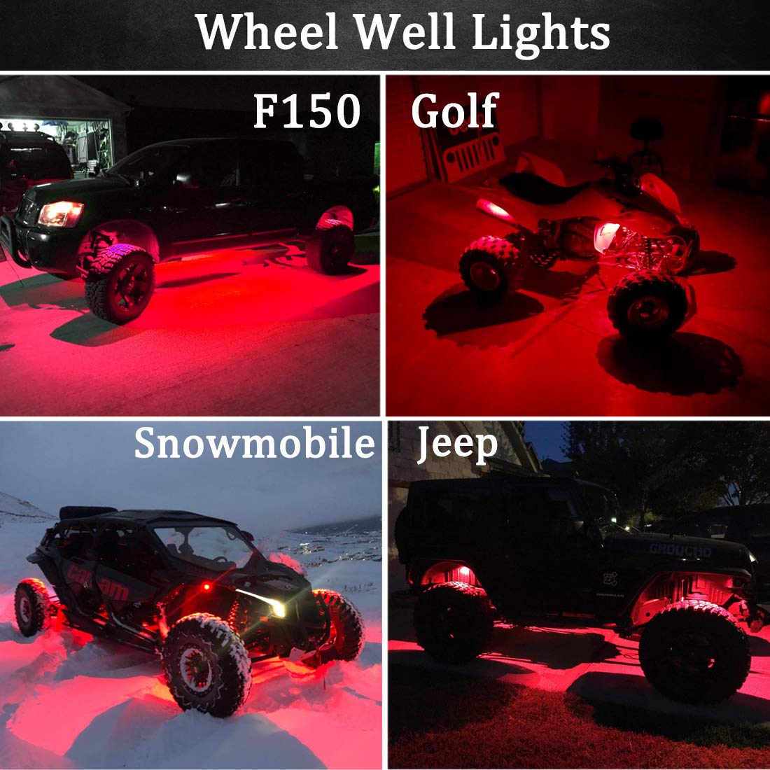 8Pcs LED Rock Lights Kit - Waterproof Underglow Wheel Well Lights for Trucks, Jeeps, ATVs, UTVs, Snowmobiles | Multi-Color RGB Strip Lighting for Off-Road Vehicles, Golf Carts & Custom Cars (Red) - Perfect for Night Rides, Car Shows & Off-Road Adventures
