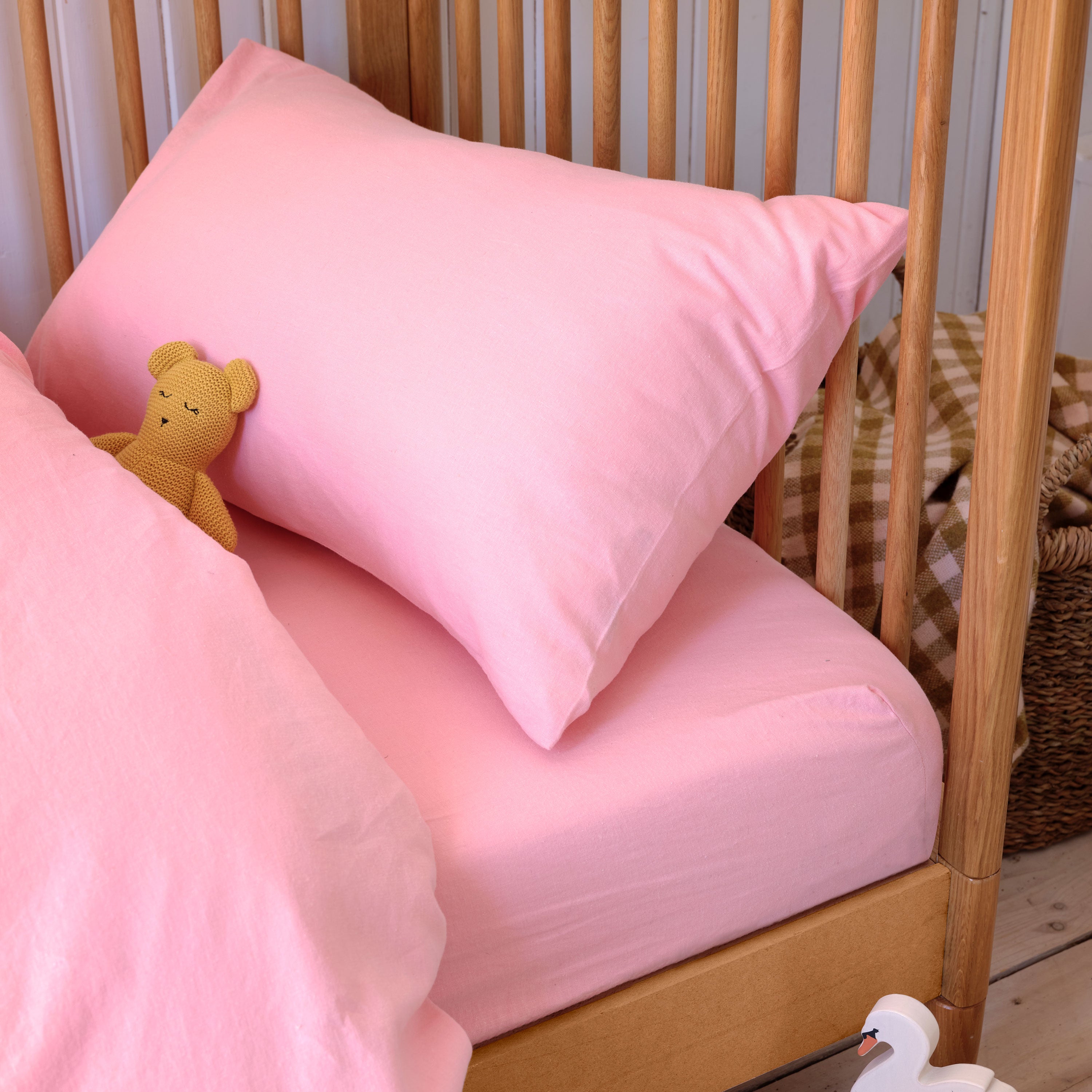 Pink Bloom Kids Linen Blend Fitted Sheet - Soft & Breathable Crib Sheet for Toddler Beds - Perfect for Nursery, Daycare & Travel