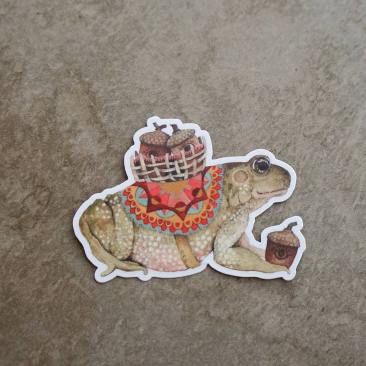 Acorn Forager Frog Sticker - Cute Forest Animal Decal for Laptops, Water Bottles & DIY Crafts - Perfect for Nature Lovers & Kawaii Aesthetic
