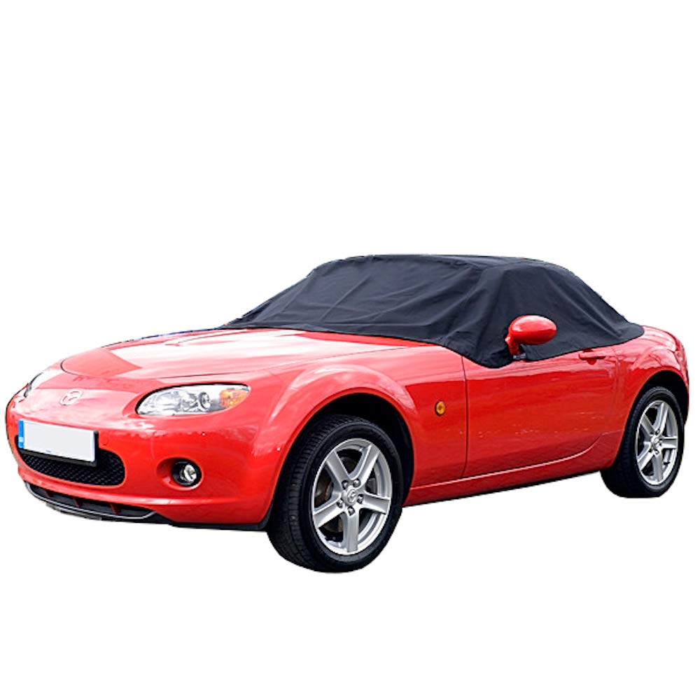 Custom-Fit Soft Top Roof Protector Half Cover for Mazda Miata MX5 Mk3 (2006-2015) - Waterproof & UV Resistant - Perfect for Outdoor Parking & Car Shows (Black)