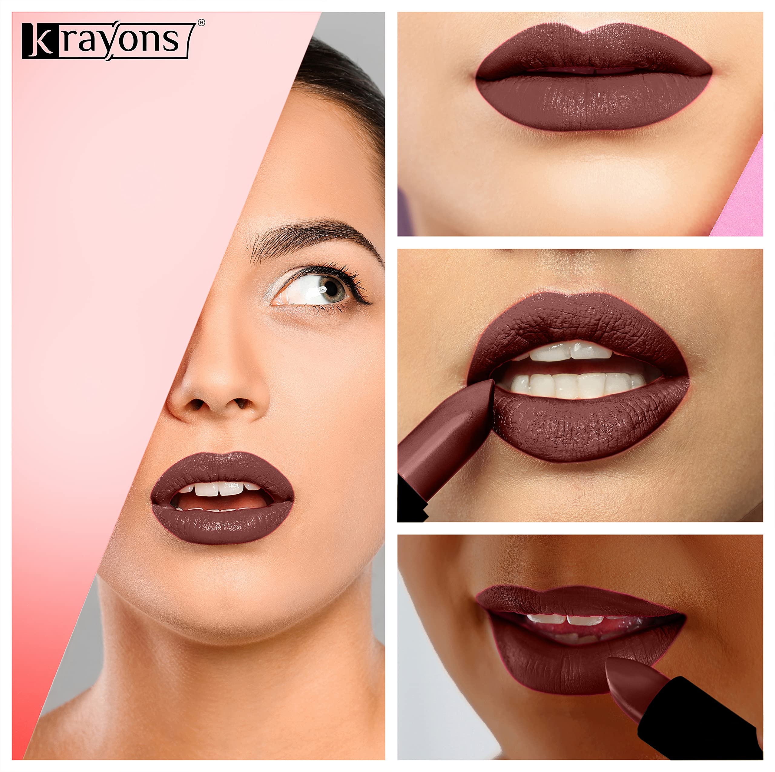 Krayons Cute Pop Matte Lipstick - Waterproof, Smudgeproof, Long-Lasting (Brick Tone, Angel Pink, Signal Red) - 3.5g Each, Pack of 3 - Perfect for Everyday Wear, Parties & Special Occasions