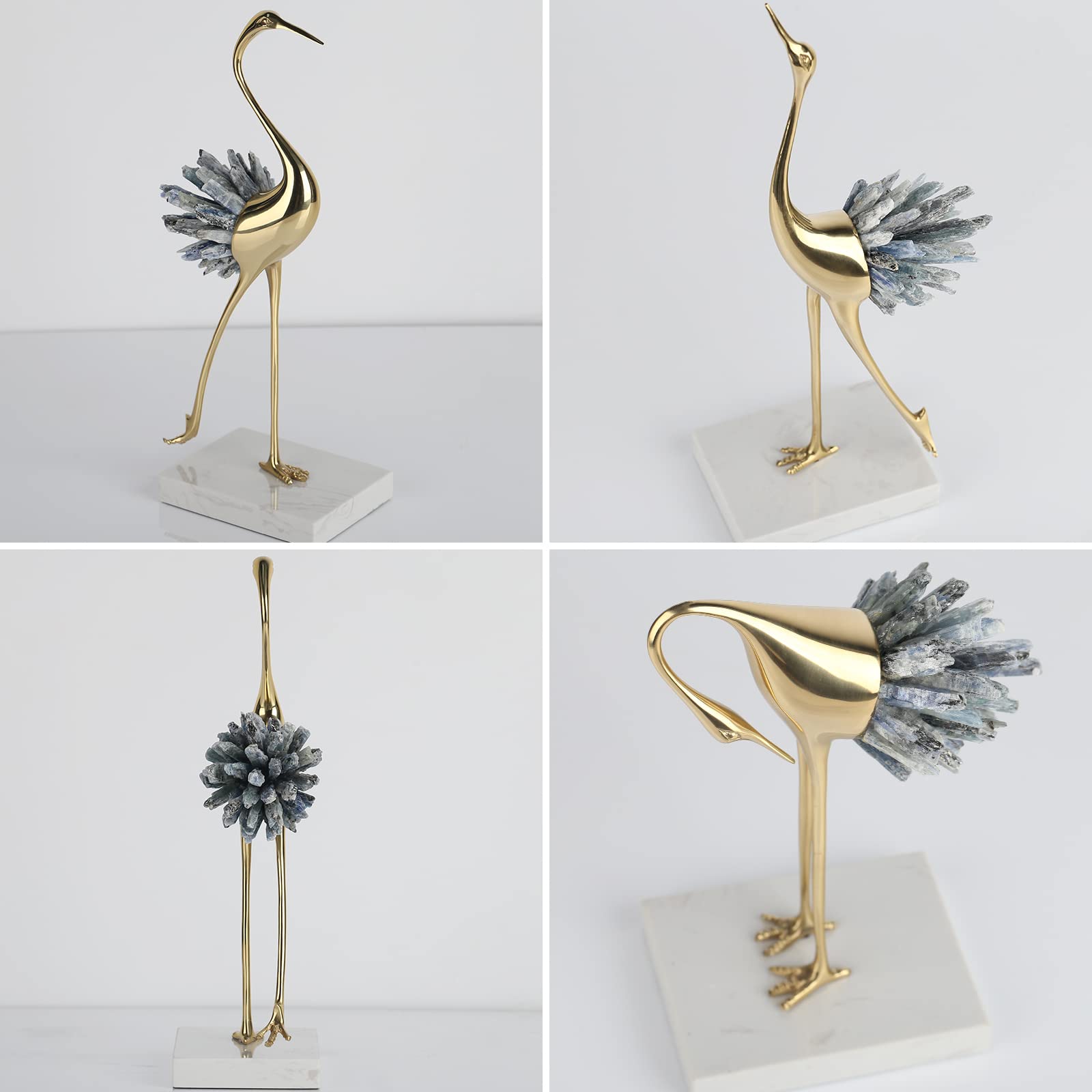 Suruim Gold Brass Bird Statues - Elegant Modern Crystal Home Decor Accents for Living Room, Bedroom, Office Desk & Cabinets - Perfect for Shelf Displays, Wedding Centerpieces & Luxury Gift Giving (Blue)