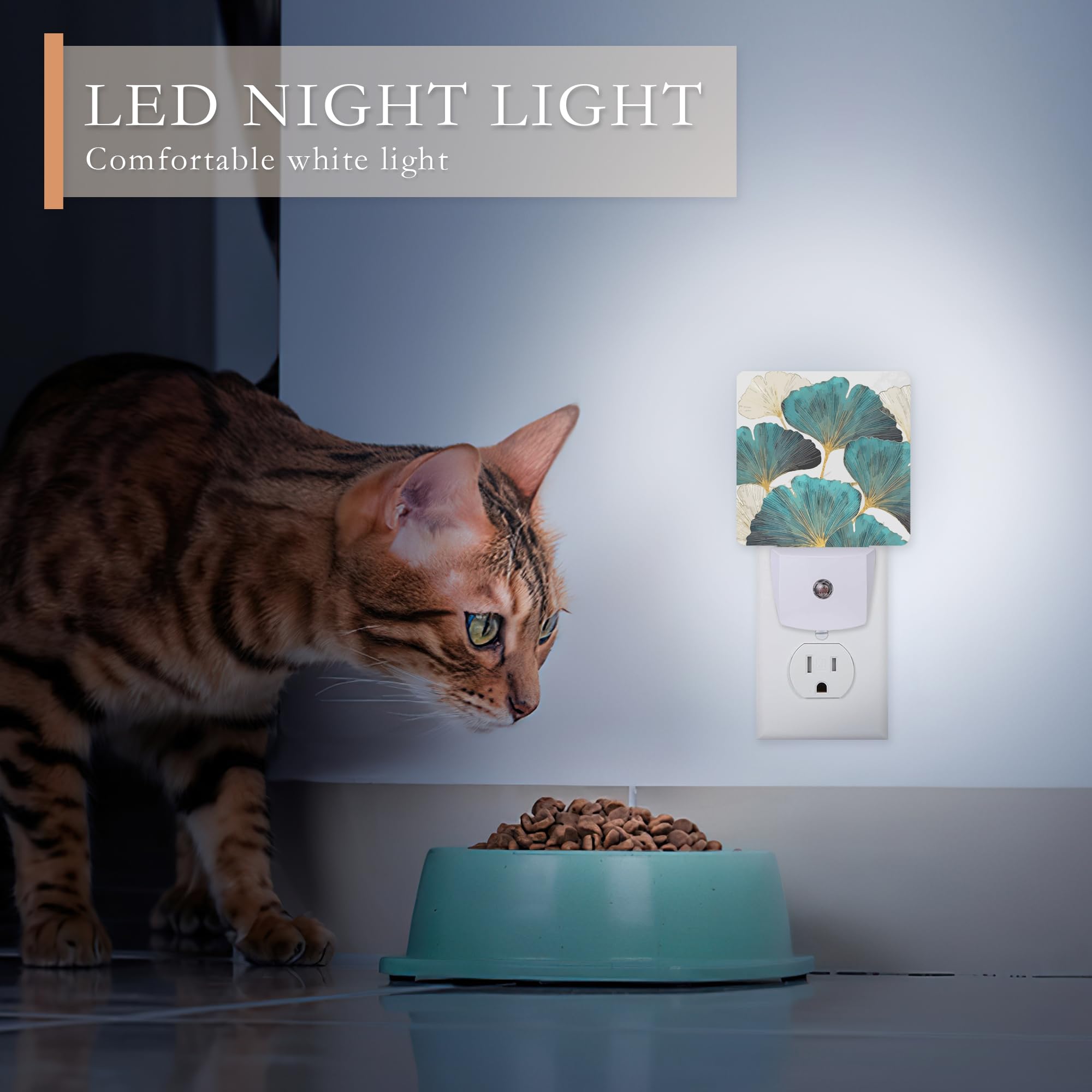 Green Ginkgo Leaves Night Light - LED Plug-in Wall Nightlight for Kids Bedroom, 0.5W Sleep-Friendly Decorative Lamp | Perfect for Nursery, Children's Room & Hallway Safety Lighting