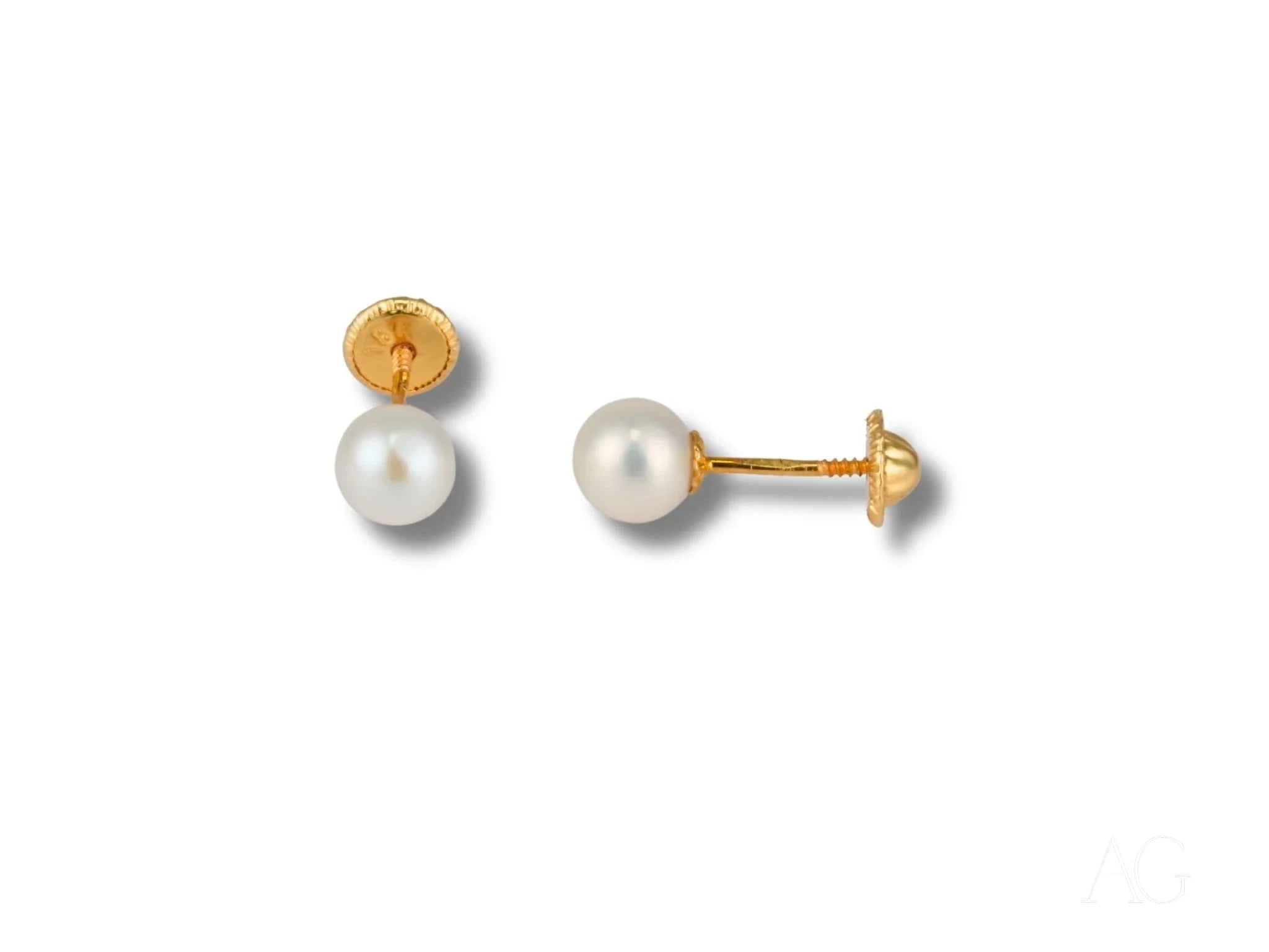 18K Gold Pearl Stud Earrings - Classic Elegant Jewelry for Women, Perfect for Weddings, Parties & Special Occasions