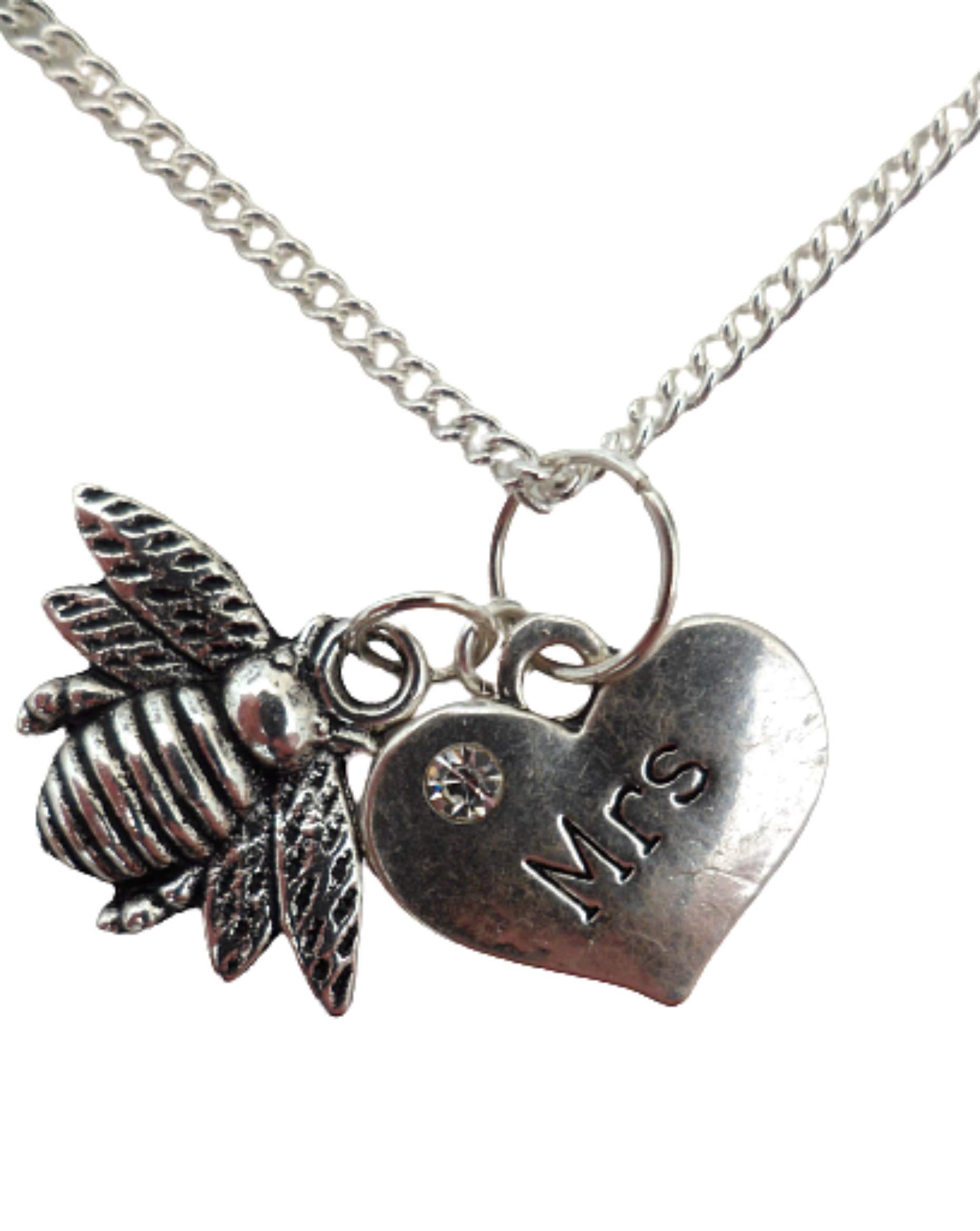 Silver Heart Bee Pendant Necklace for Women - Elegant Jewelry Gift