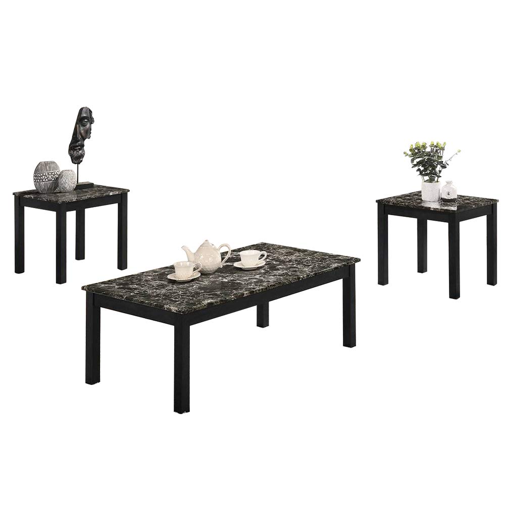 Black Faux Marble Coffee Table Set - 3 Piece Modern Living Room Furniture for Small Spaces | Perfect for Apartments, Condos & Home Decor