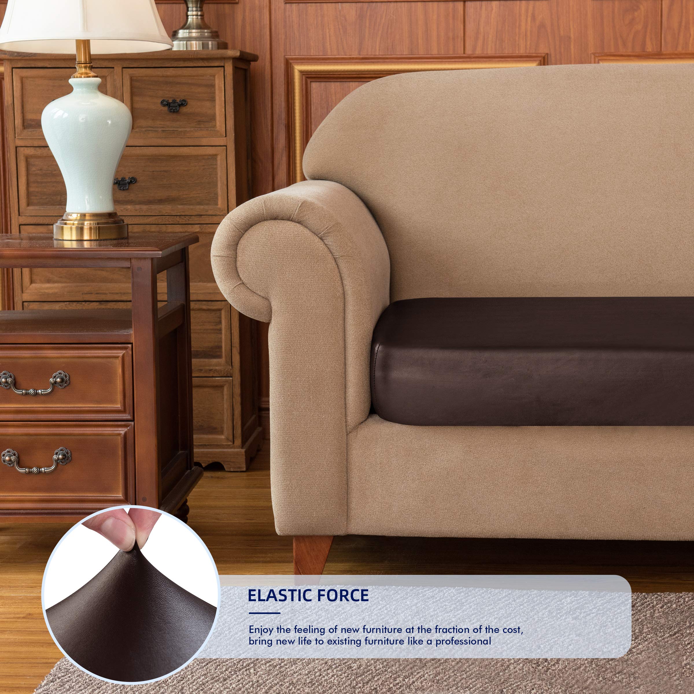 SUBRTEX Spandex Elastic PU Leather Sofa Slipcover - Waterproof Stretchable Furniture Protector for Couch, Settee & Patio Seating - Durable Replacement Covers for Living Room, Family Room & Outdoor Use