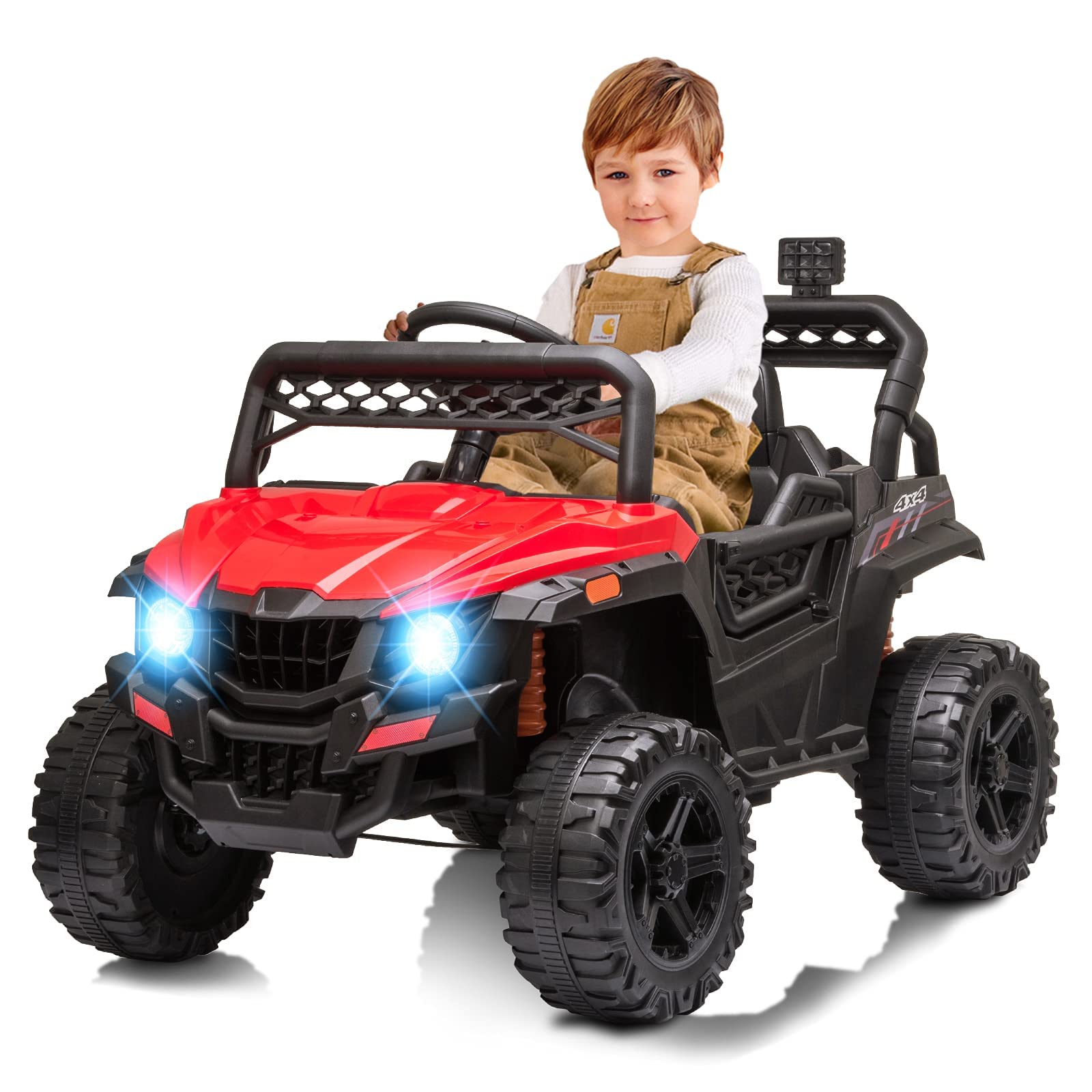 GARVEE 12V Kids Ride On Truck with Parent Remote Control, LED Lights & MP3 Player - 1.8-3.7 MPH Electric Toy Car with Real Engine Sounds & Suspension - ASTM Certified for Ages 3-7 Years (Red) | Perfect for Outdoor Play, Birthday Gifts & Family Fun