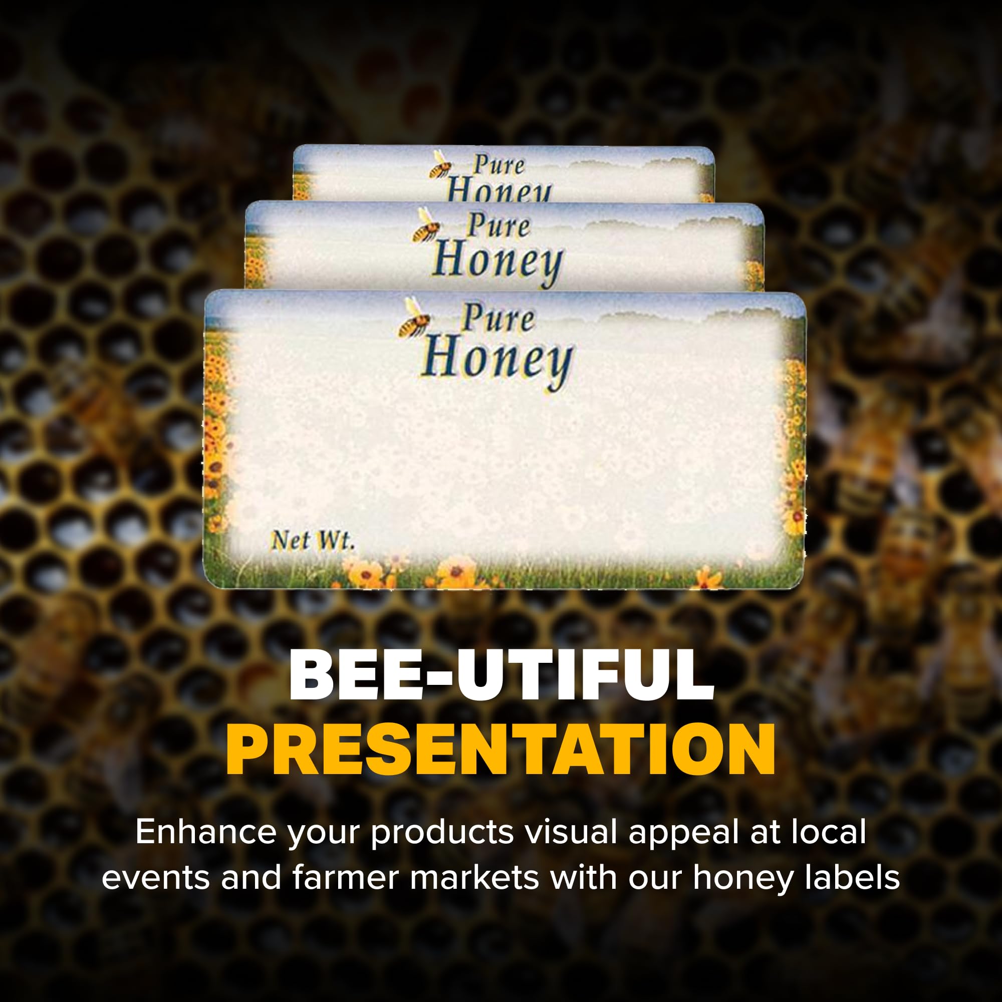 Custom Honey Labels - Self-Adhesive Flower Design for Jars & Bottles - 250 Pack (4