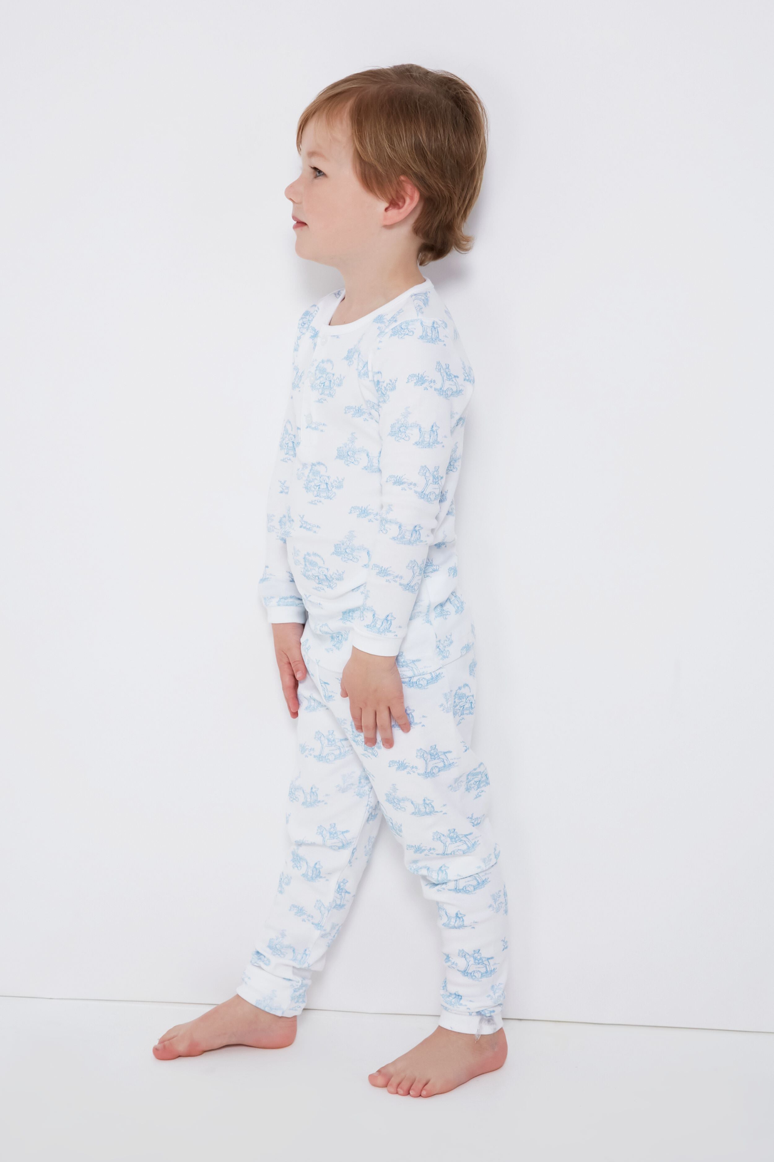Blue Toile Pajamas Set for Women - Soft Cotton Sleepwear for Lounge & Nighttime Comfort - Perfect for Relaxing at Home or Gift Giving