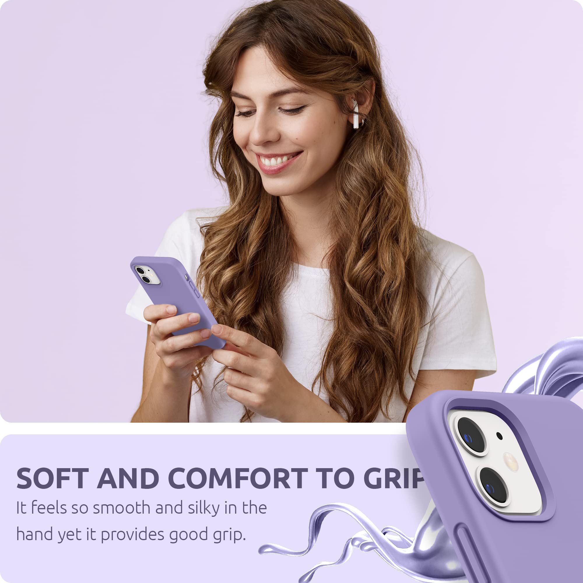 Premium Liquid Silicone Case for iPhone 12 & iPhone 12 Pro (6.1 inch) - Shockproof Protective Cover with Microfiber Lining | Light Purple | Perfect for Everyday Use, Travel & Outdoor Activities