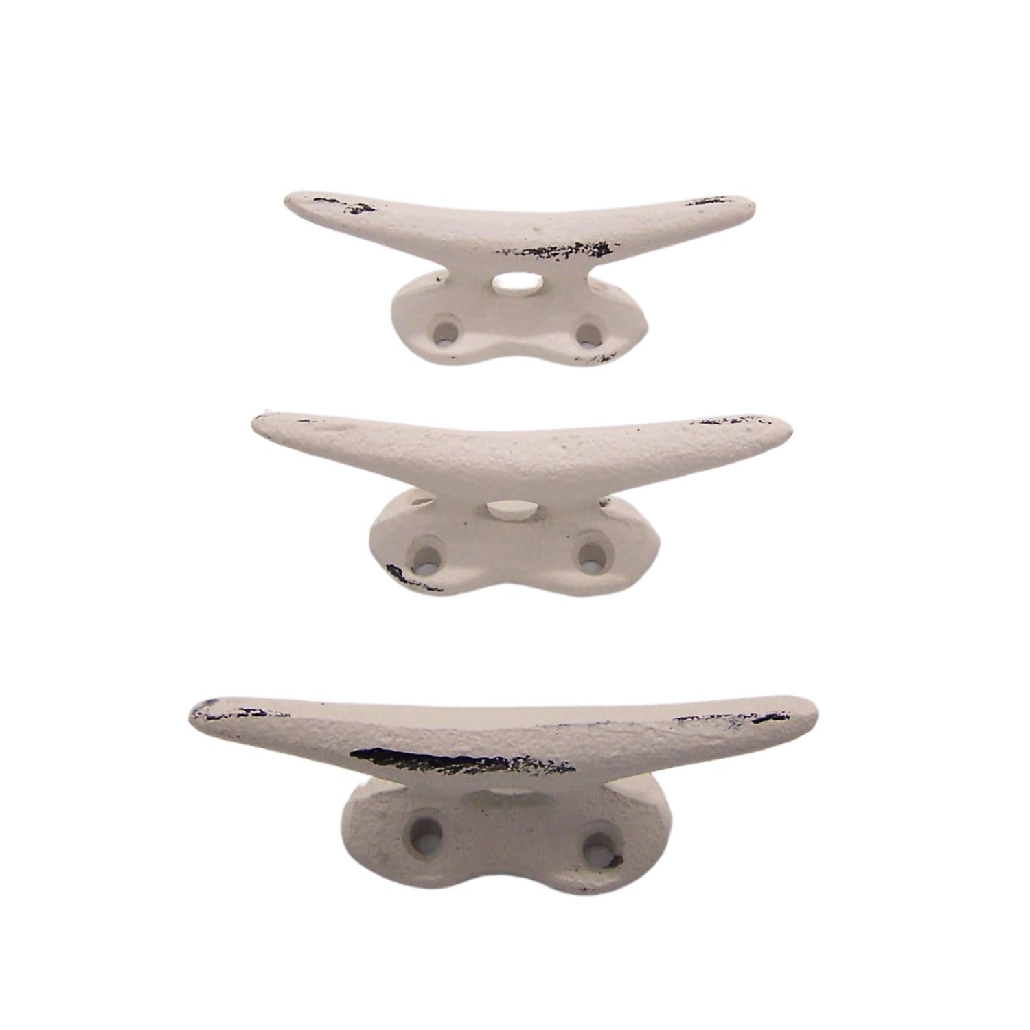 Wowser Nautical White Cast Iron Boat Cleat Wall Hooks - 3.5 Inch Set of 3 - Heavy Duty Rustic Marine Decor for Home, Boat, Garage & Beach House Organization