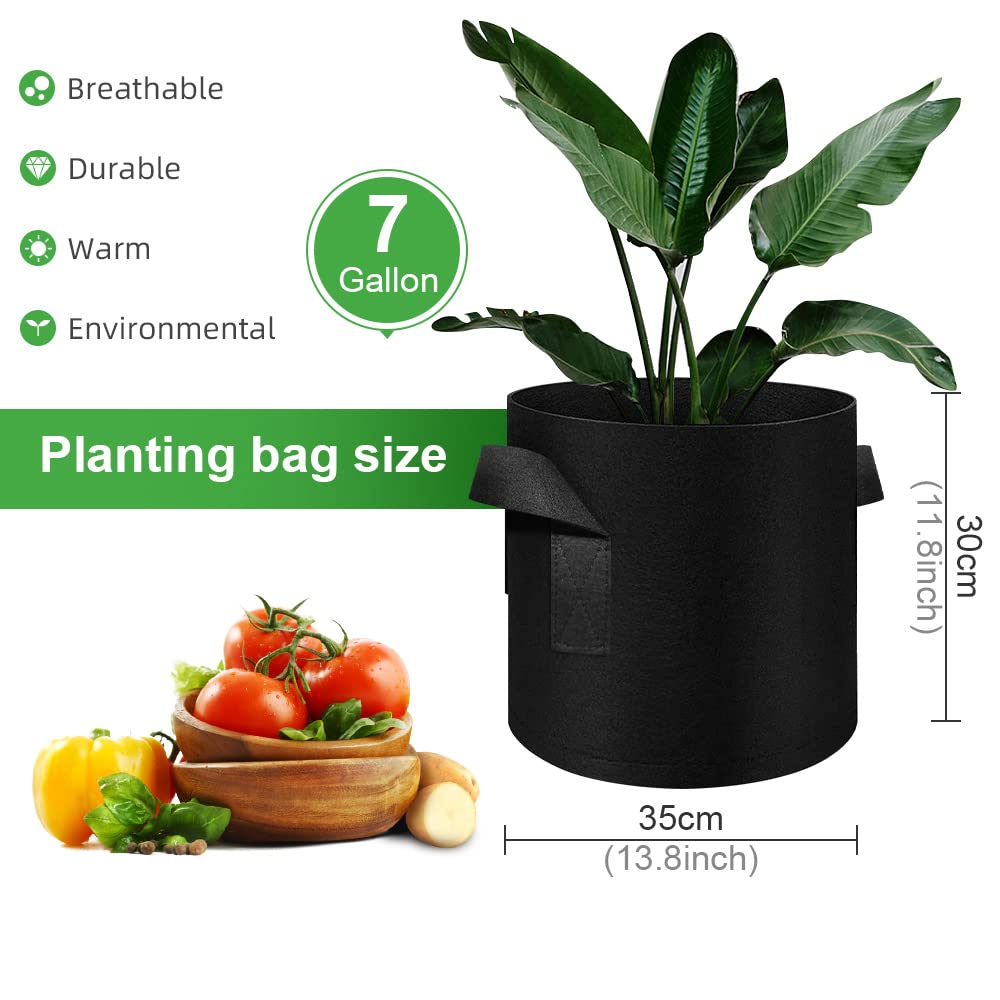 5 Pack 7 Gallon Heavy Duty Thickened Nonwoven Fabric Grow Bags with Handles - Durable Plant Pots for Vegetables, Flowers, Fruits & Plants (Black) - Perfect for Indoor Gardening, Outdoor Planting & Container Farming