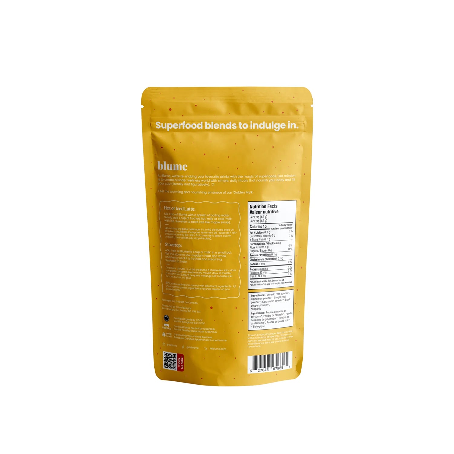 Blume Turmeric Blend Superfood Latte Mix - 125g | Organic Golden Milk Powder with Black Pepper & Cinnamon | Perfect for Morning Boost, Afternoon Pick-Me-Up & Evening Relaxation