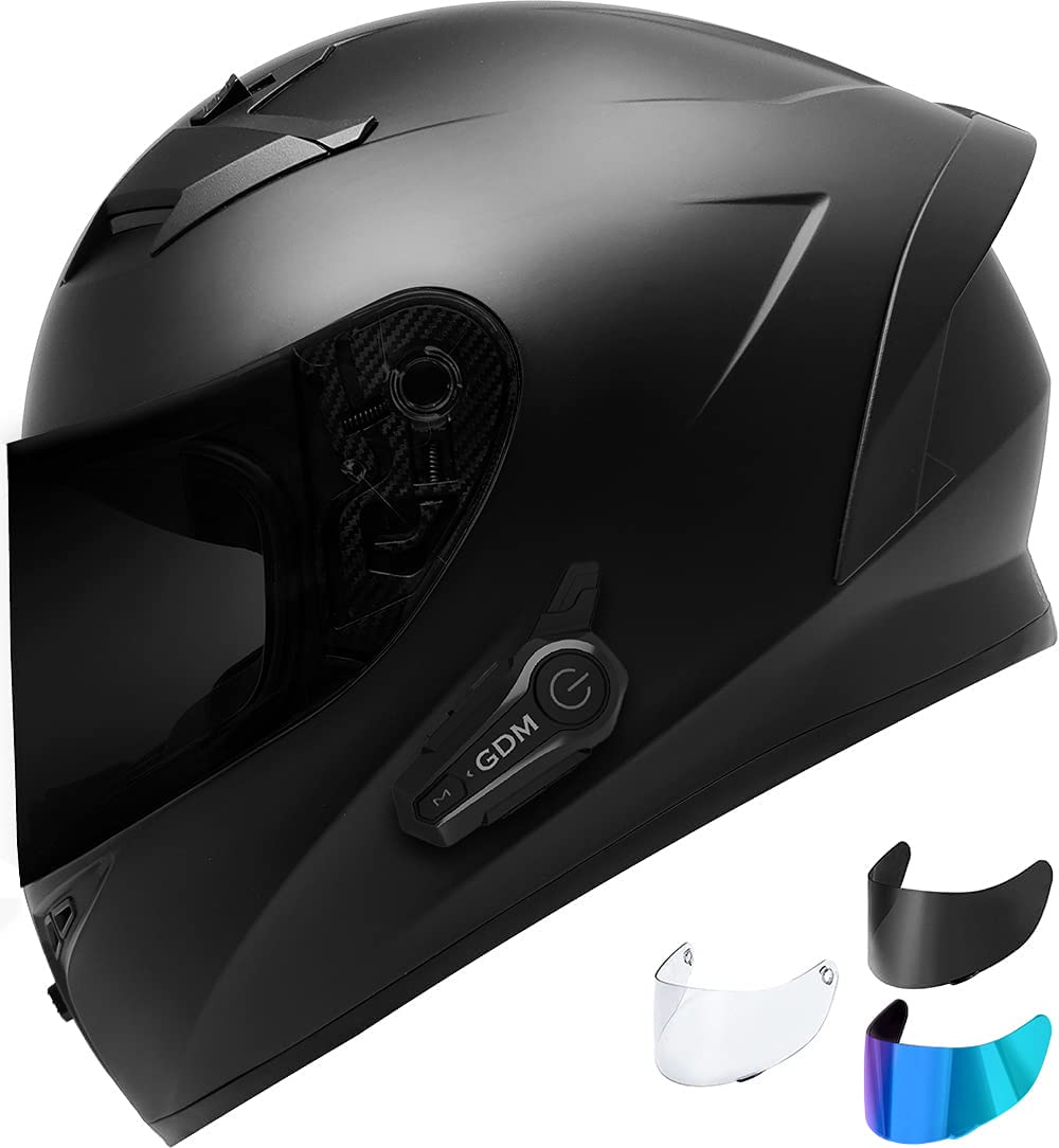 Premium Bluetooth Motorcycle Helmet with Interchangeable Clear, Tinted & Iridium Visors - Hands-Free Communication for Safe Riding on Highways & Urban Roads