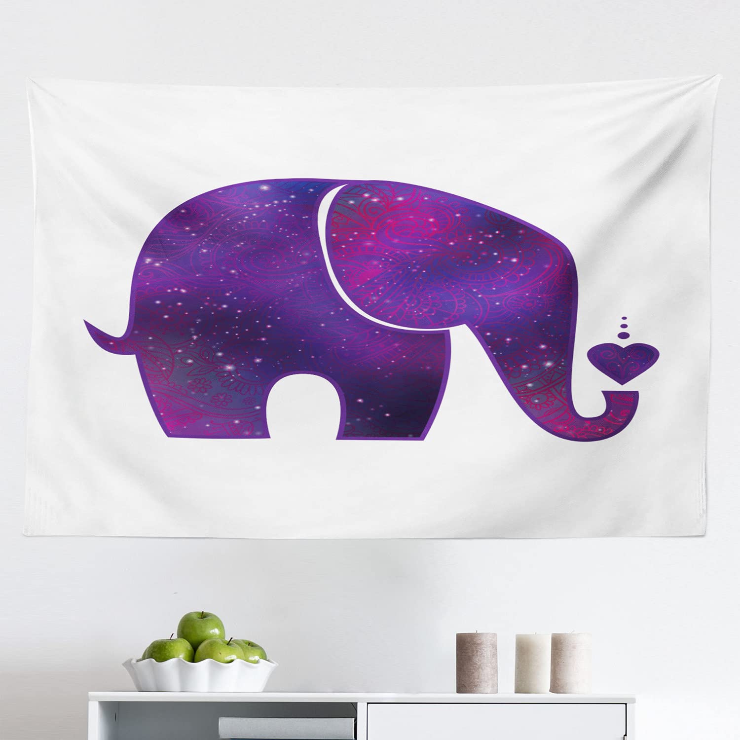 Ambesonne Floral Animal Tapestry Wall Hanging - Traditional Heart Print Bohemian Decor for Bedroom, Living Room, Dorm - 45