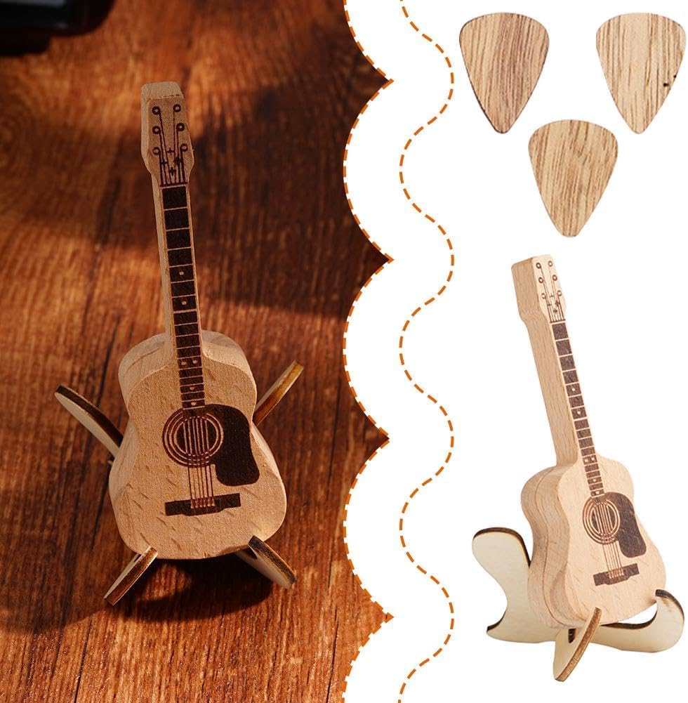 1Pc Wooden Guitar Pick Box - Mini Guitar Shaped Pick Holder & Case - Personalized Music Gift for Guitar & Bass Players - Perfect for Home, Studio & Travel Accessories