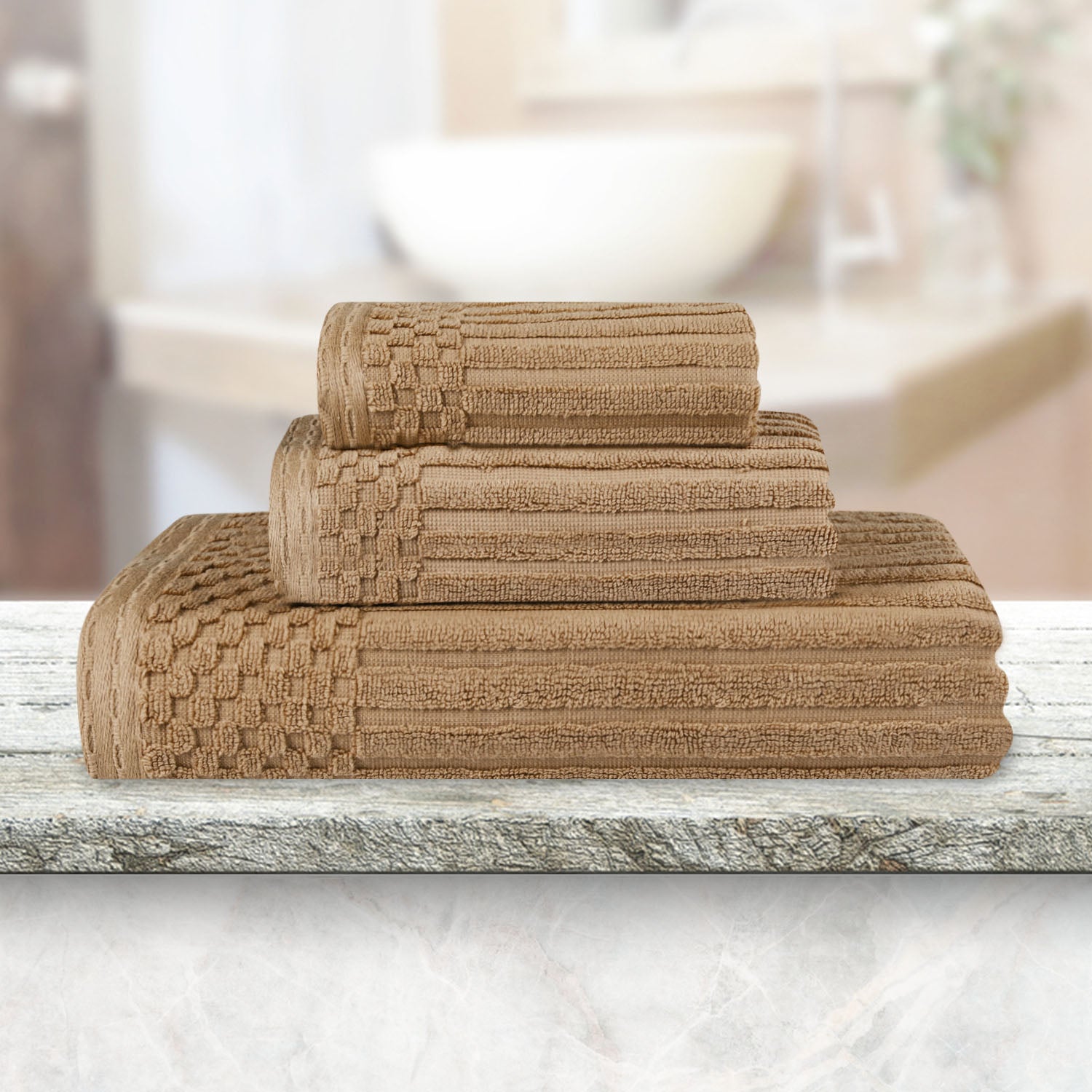 Premium Soho Ribbed Textured Cotton Bath Towel Set - Ultra Absorbent 3-Piece Towel Collection for Spa, Bathroom & Guest Use | Soft Luxury Towels for Home & Hotel
