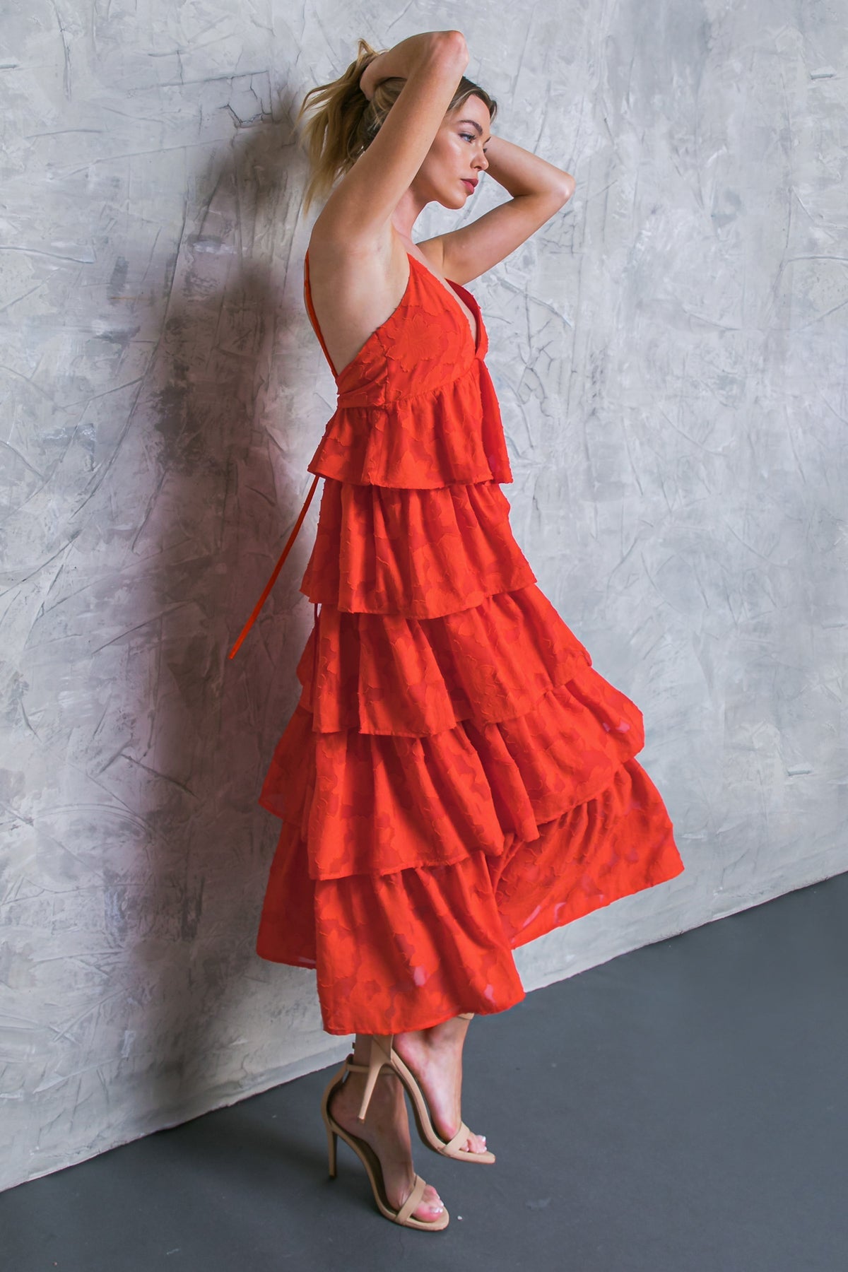 Island Aesthetic Red Tiered Midi Dress - Perfect for Beach Vacations, Summer Parties & Boho Fashion