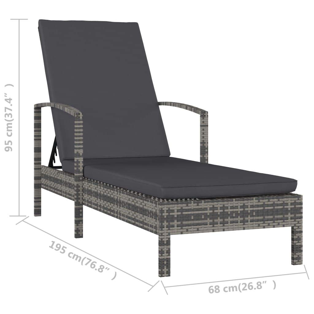 Adjustable Outdoor Chaise Lounge Chair - Poly Rattan Patio Sun Lounger with Armrests & Cushion for Beach, Pool, Backyard - Grey | Perfect for Relaxing by the Poolside or Sunbathing in Your Garden