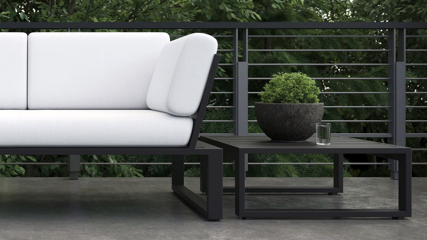 Modern Kore Outdoor Square Coffee Table - Black Powder Coated Aluminum Frame for Patio & Garden
