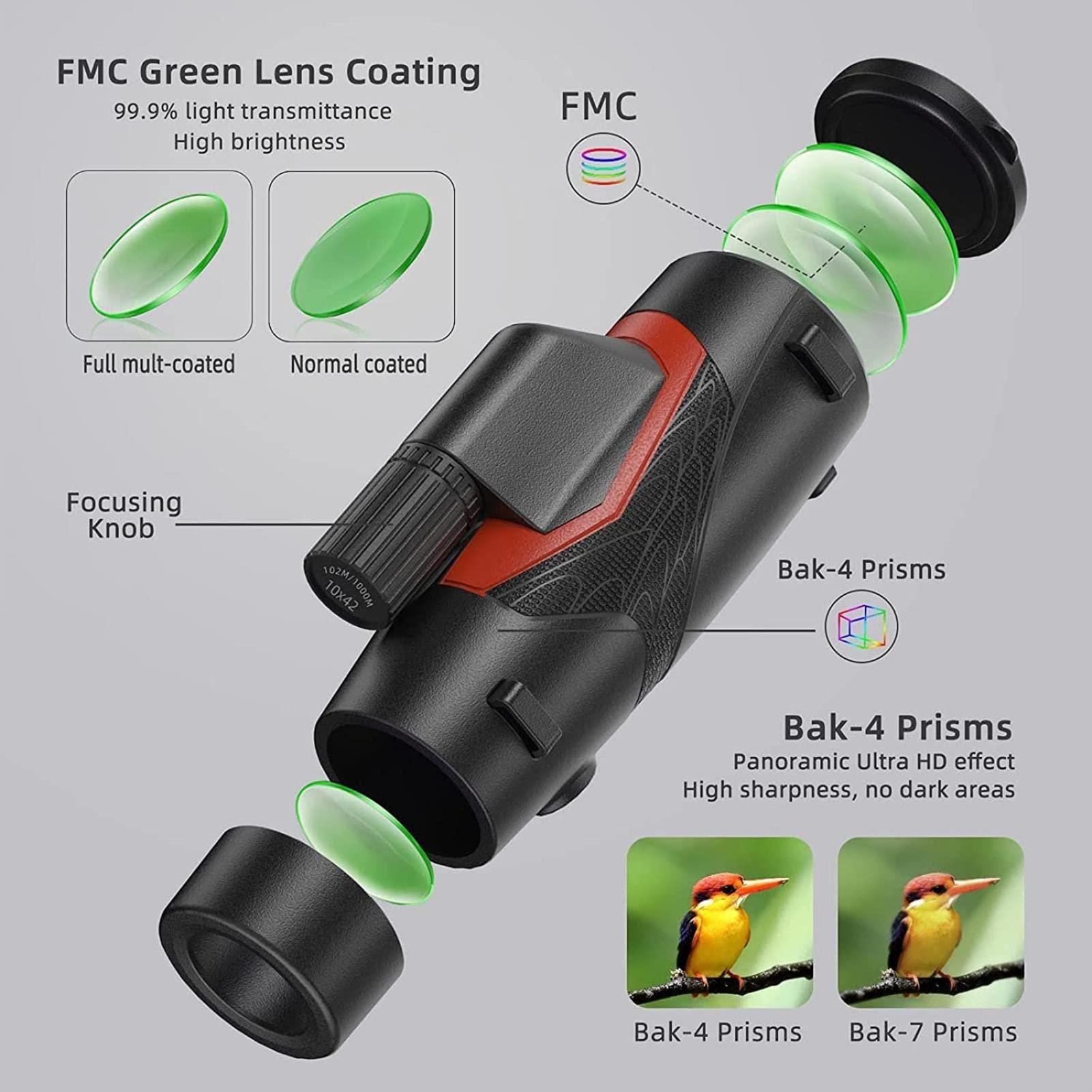 12x50 High Power Monocular Telescope with Smartphone Adapter & Tripod - Waterproof HD Monocular for Bird Watching, Hunting, Camping, Travel, and Outdoor Adventures - Perfect for Adults and Kids