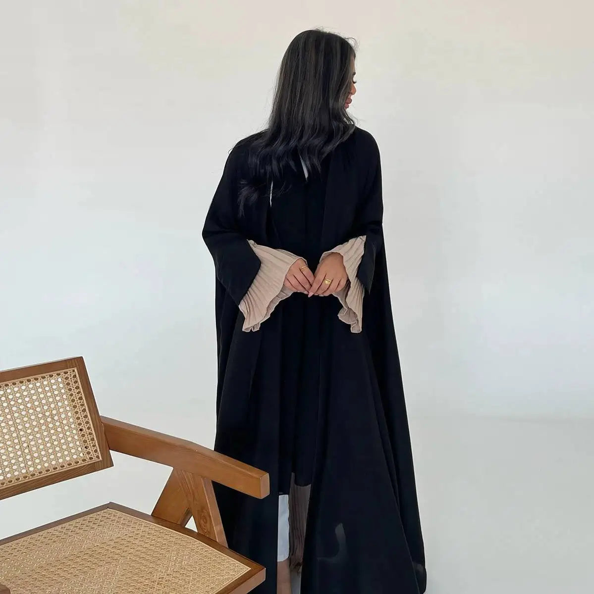Urgarment Pleated Wrinkle-Resistant Cardigan Open Abaya Dress #25185 - Elegant Muslim Women's Outerwear for Prayer, Modest Fashion & Special Occasions