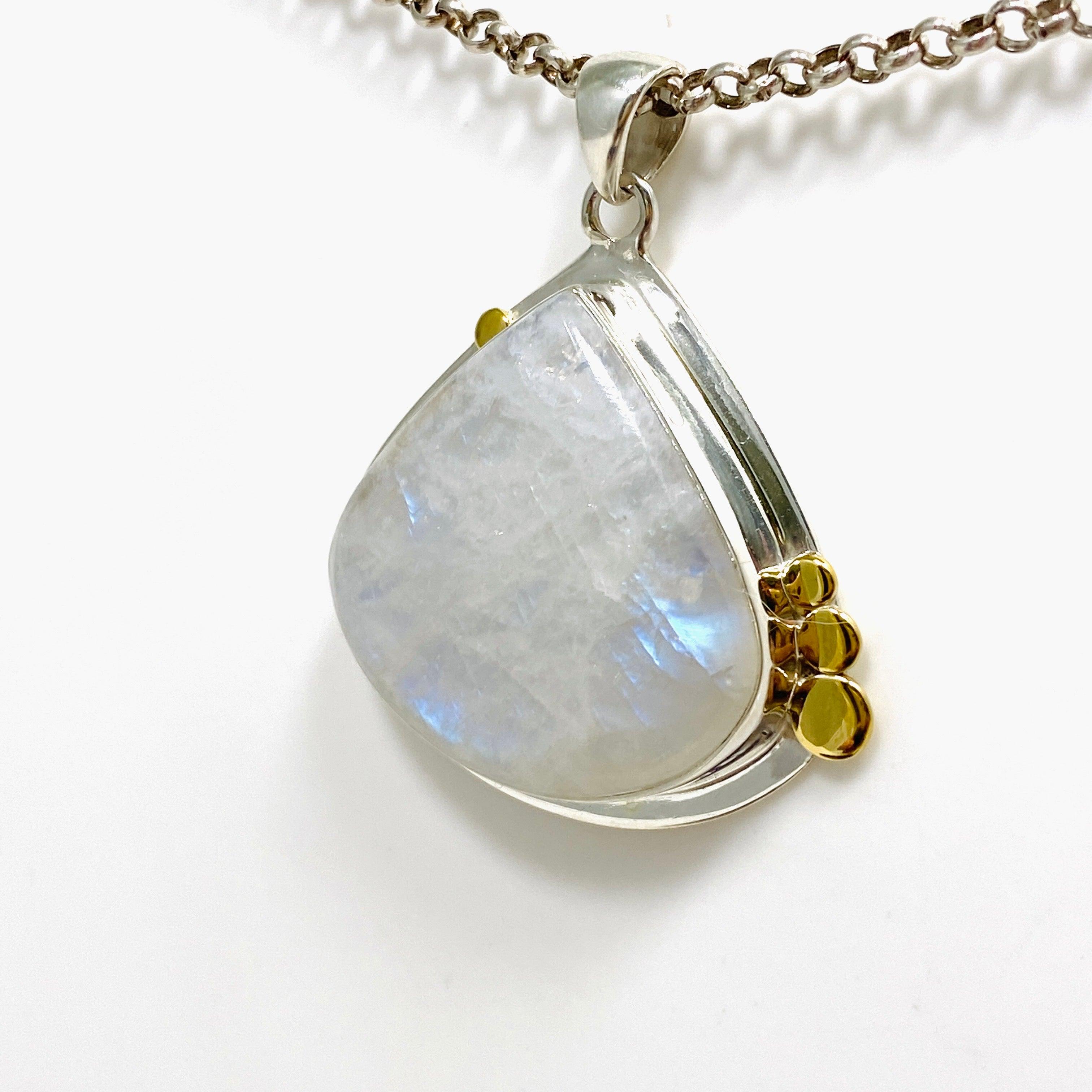 Moonstone Teardrop Pendant Necklace with Brass Detailing - KPGJ4250 | Elegant Boho Jewelry for Women, Perfect for Weddings & Special Occasions
