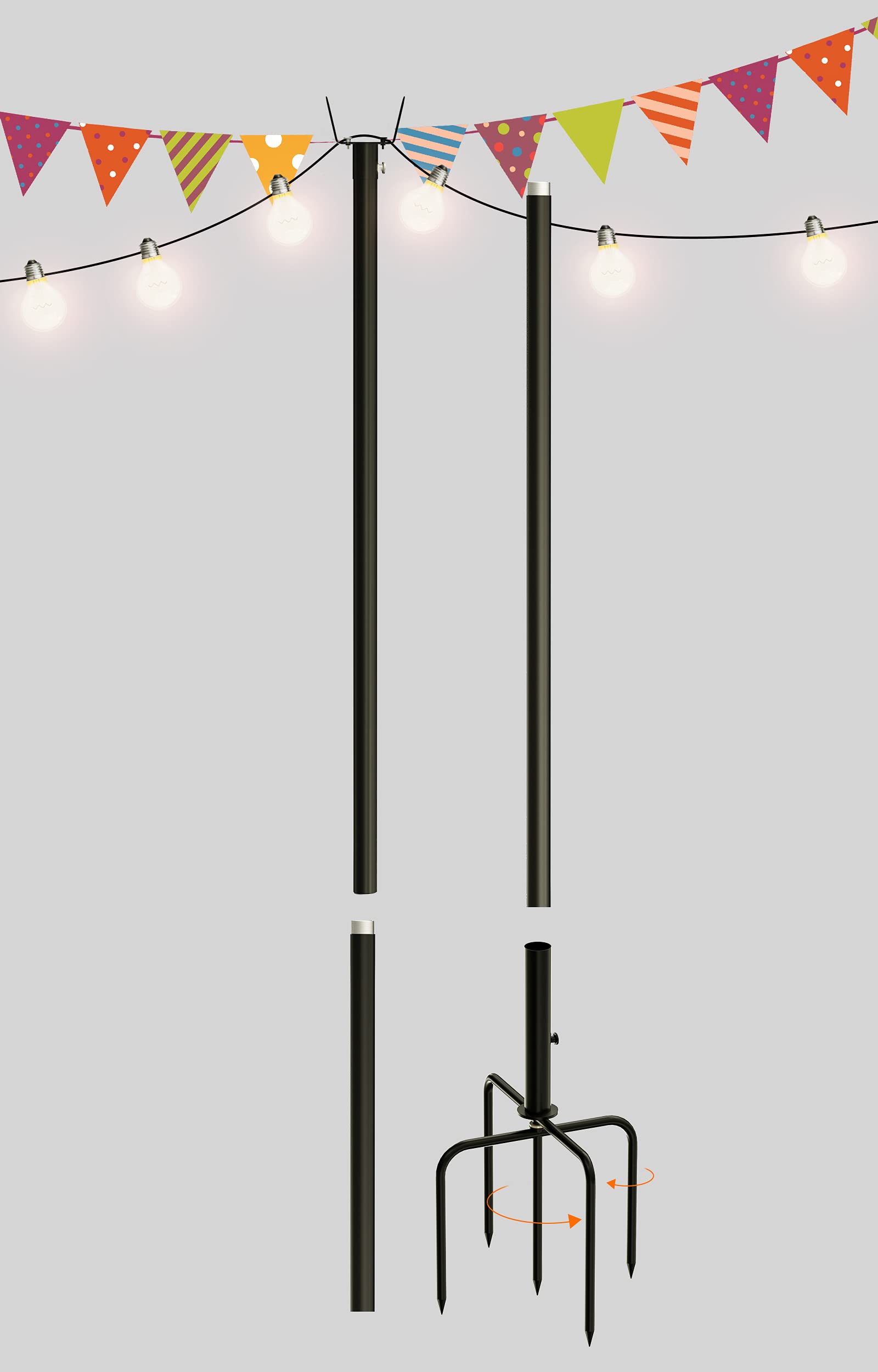 11ft Heavy Duty Rust-Proof Steel String Light Poles for Outdoor - Garden, Backyard, Patio Lighting Stand with Hooks for Hanging Lights | Perfect for Weddings, Parties, Birthday Decorations & Outdoor Entertaining