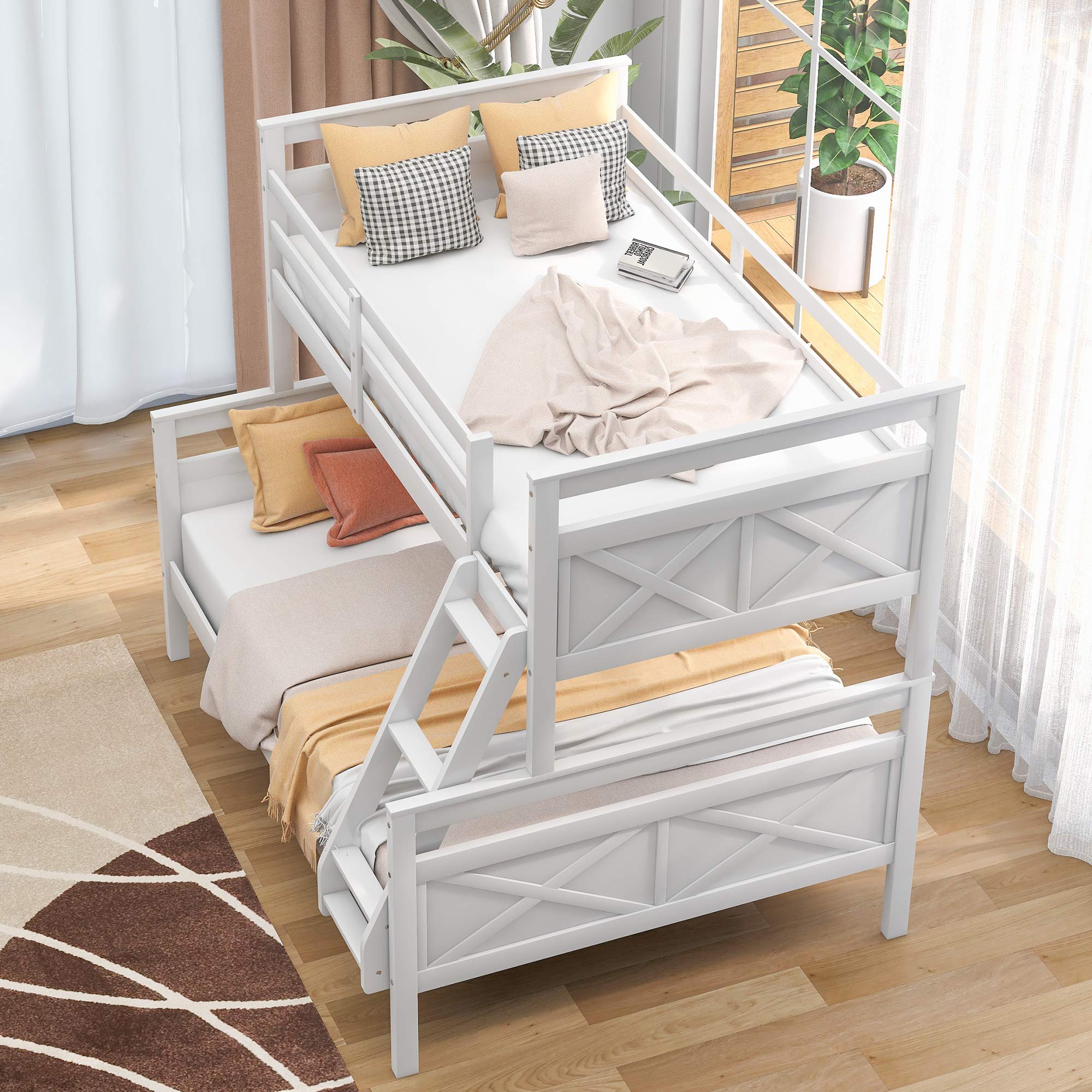 Kids Twin Over Full Bunk Bed with Ladder & Safety Rails - Convertible Pine Wood Bunk Bed Frame (White) | No Box Spring Needed | Perfect for Siblings Sharing Rooms, Sleepovers & Space-Saving Kids Bedrooms