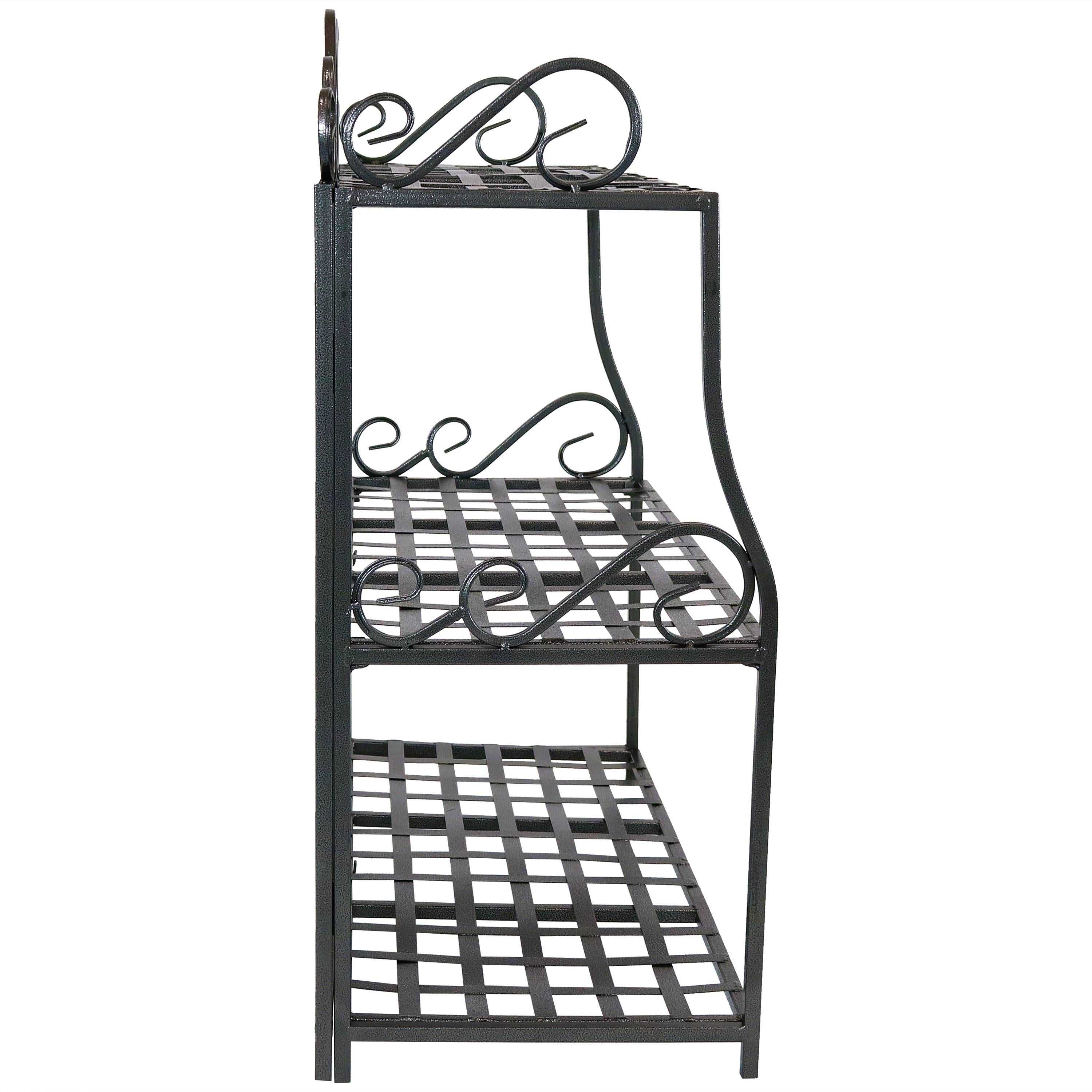 Sunnydaze 3-Tier Metal Iron Plant Stand with Decorative Scroll Design - Indoor/Outdoor Flower Pot Holder for Patio, Garden, Balcony & Home Decor