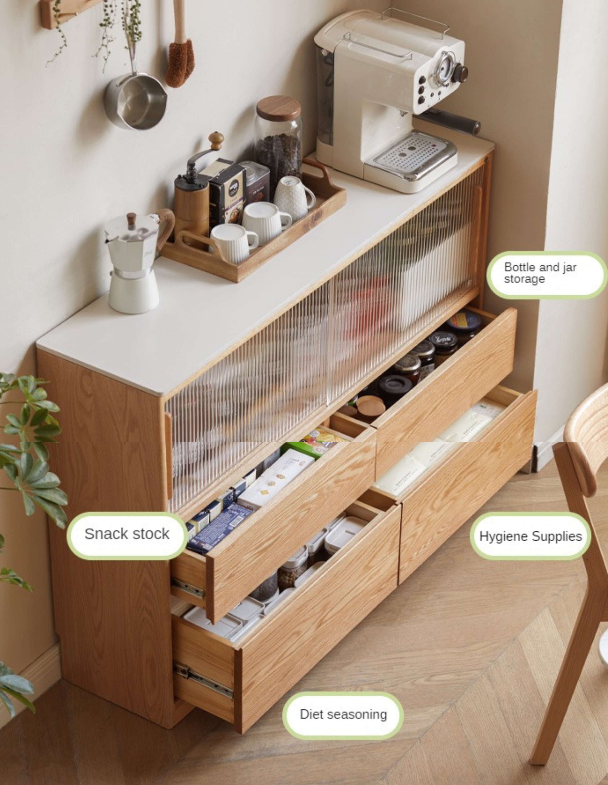 Solid Oak Wood Slate Ultra Narrow Sideboard - Modern Farmhouse Entryway Console Table for Small Spaces | Perfect for Hallway, Living Room & Dining Room Storage