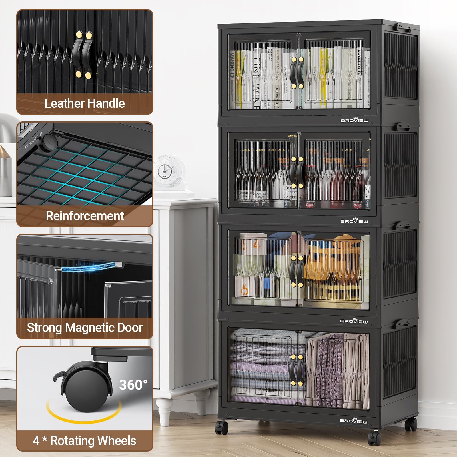 84 Qt Stackable Storage Bins with Lids - 3-Pack Black Collapsible Closet Organizer with Wheels | Plastic Storage Drawers for Clothes, Toys & Home Organization | Perfect for Bedroom, Garage & Dorm Room Storage Solutions