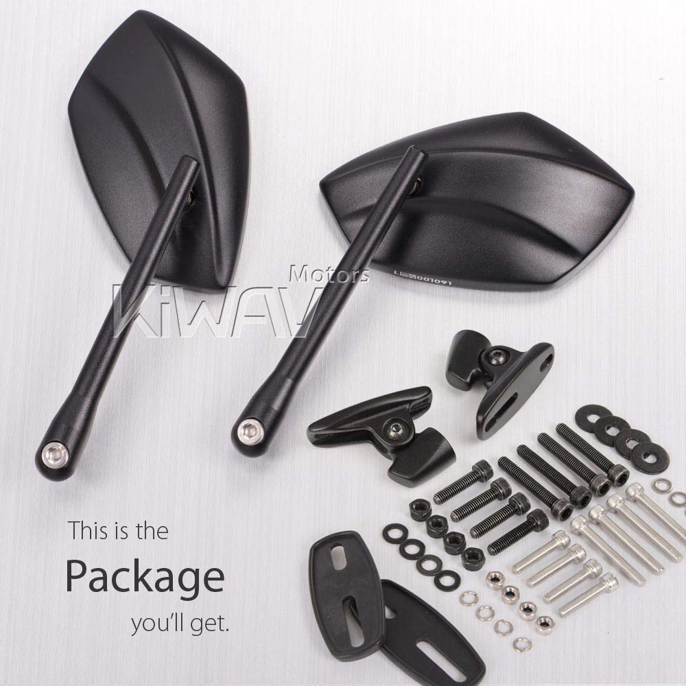 KiWAV Motorcycle Mirrors PalmII Black Fairing Mount with Black Adapter - Compatible for Ducati Panigale, Sport Bikes - Enhanced Visibility & Safety for Street Riding & Racing