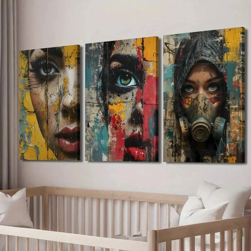 3-Piece Abstract Colorful Human Faces Wall Art Set - 60x90cm Framed Canvas Prints | High-Quality Australian-Made Wall Decor | Perfect for Living Room, Bedroom & Office