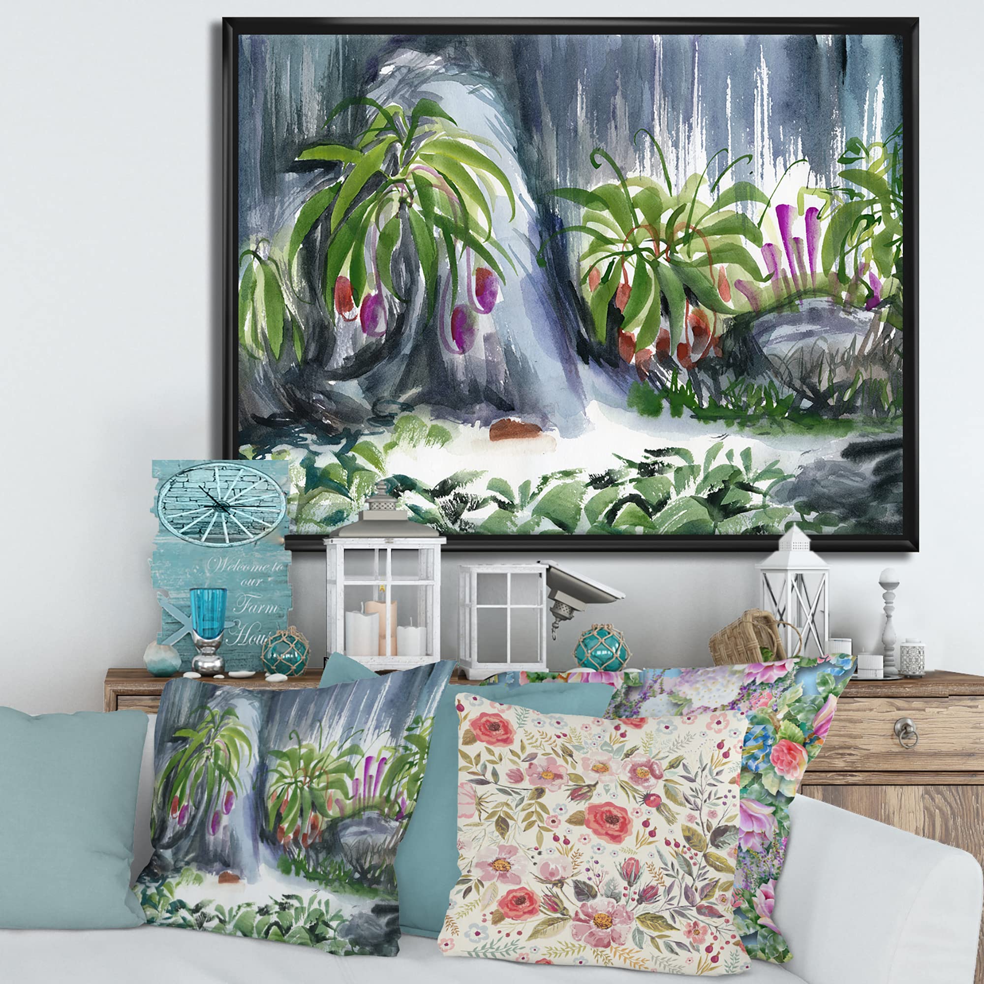 DesignQ Tropical Plants Oasis - Farmhouse Framed Canvas Wall Art Print | Nature-Inspired Home Decor for Living Room, Bedroom & Office | Ready to Hang