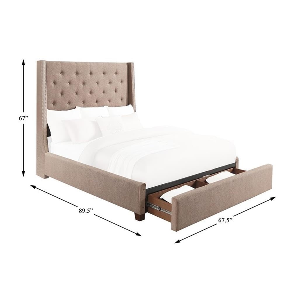 Lexicon Fairborn Fabric Queen Bed Frame with Storage Drawers - Brown Upholstered Platform Bed for Small Spaces | Bedroom Furniture with Underbed Storage for Organization