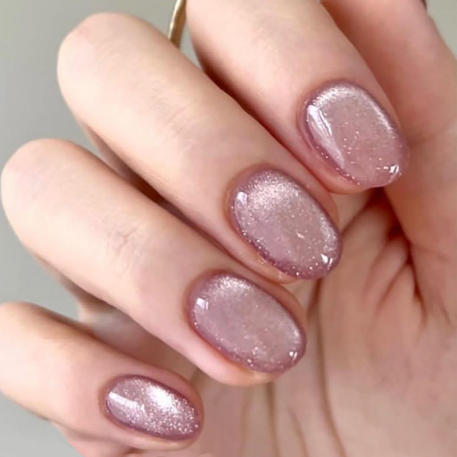 Short Oval Press on Nails - Pink Glitter Acrylic Fake Nails with Glossy Finish | 24Pcs Full Cover Artificial Nails for Girls | Easy Glue on Nails for Parties, Weddings & Daily Wear