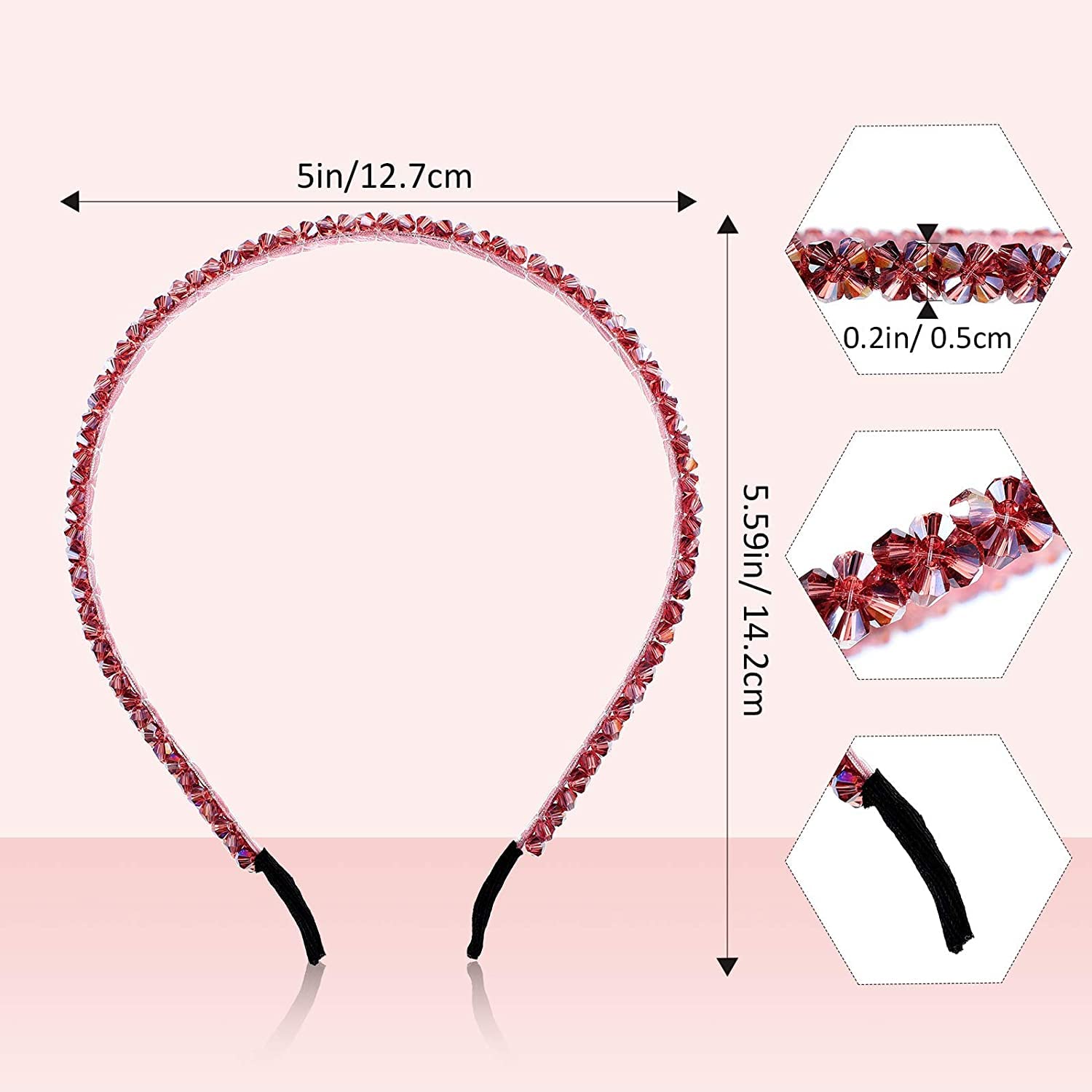 2 PCS Red Crystal Rhinestone Headbands - Shiny Non-Slip Beaded Hair Accessories for Women & Girls | Perfect for Parties, Weddings & Special Occasions