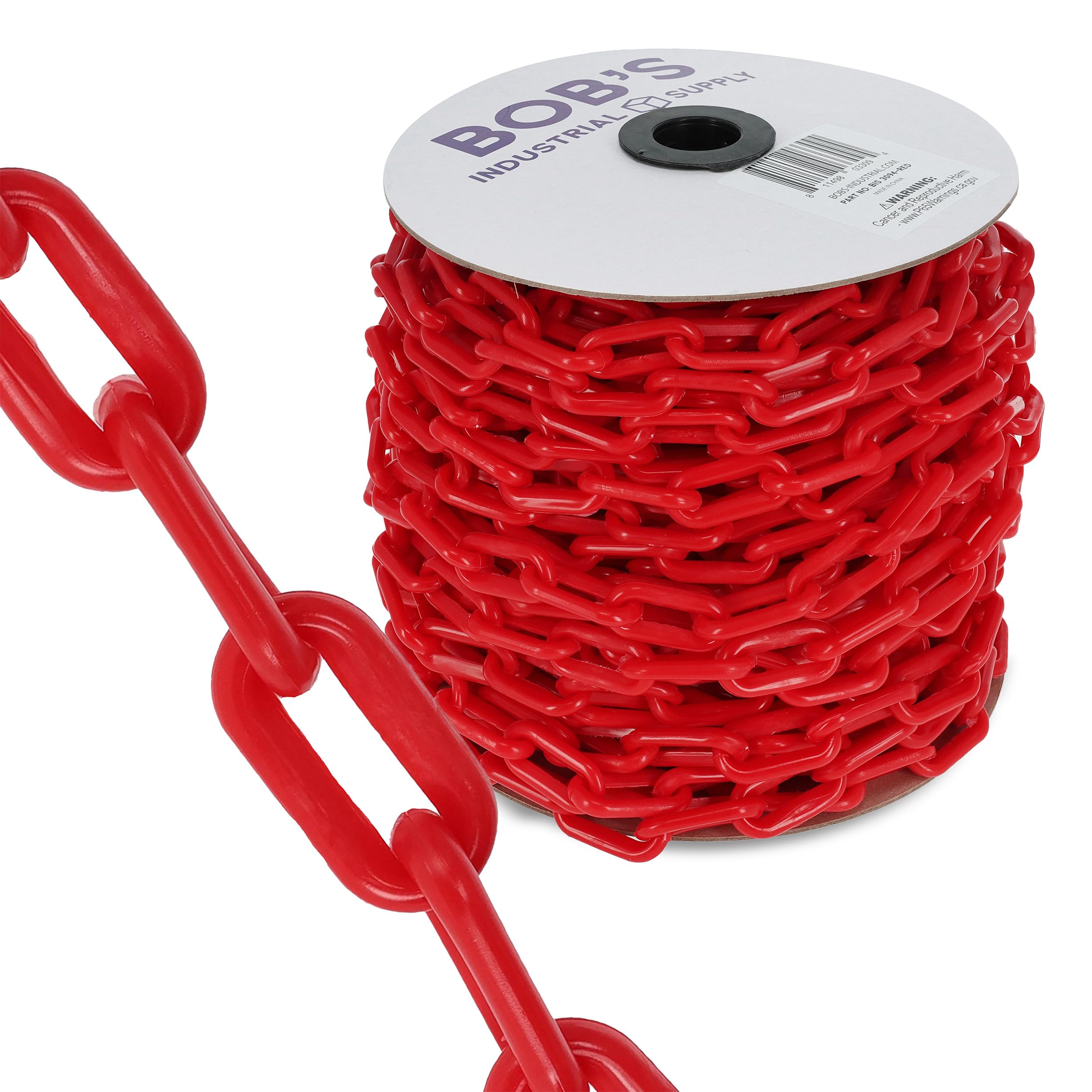 BISupply Red Plastic Chain Links - 125ft x 2in Safety Barrier Chain for Crowd Control, Halloween Decorations & Costume Accessories | Perfect for Events, Parties & Construction Sites