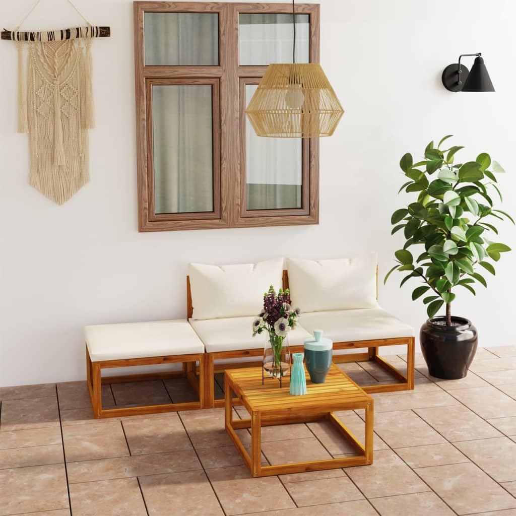 vidaXL 4-Piece Patio Lounge Set - Outdoor Garden Furniture with Sectional Sofa, Cushions & Coffee Table - Modern Acacia Wood Design for Backyard, Poolside & Terrace Relaxation