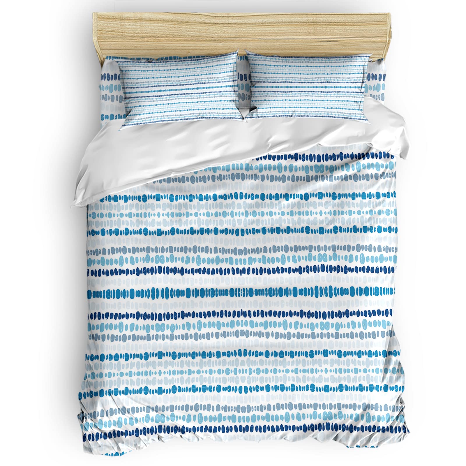 4Pcs Boho Geometric Gradient Blue Striped Duvet Cover Set with Zipper Closure - Full Size Bedding for Modern Bedrooms | Soft Comforter Cover for Cozy Home Decor