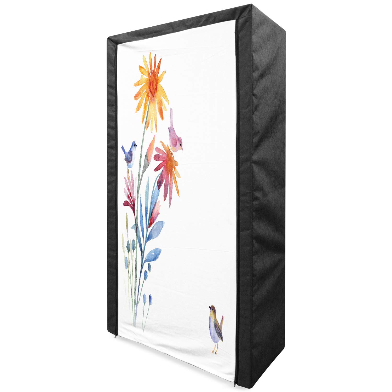 Ambesonne Watercolor Fabric Wardrobe - Portable Closet Organizer with Shelves, 33.5 Inch Slate Blue Lavender | Floral Bird Pattern Brush Effect for Bedroom, Dorm & Guest Room Storage Solution