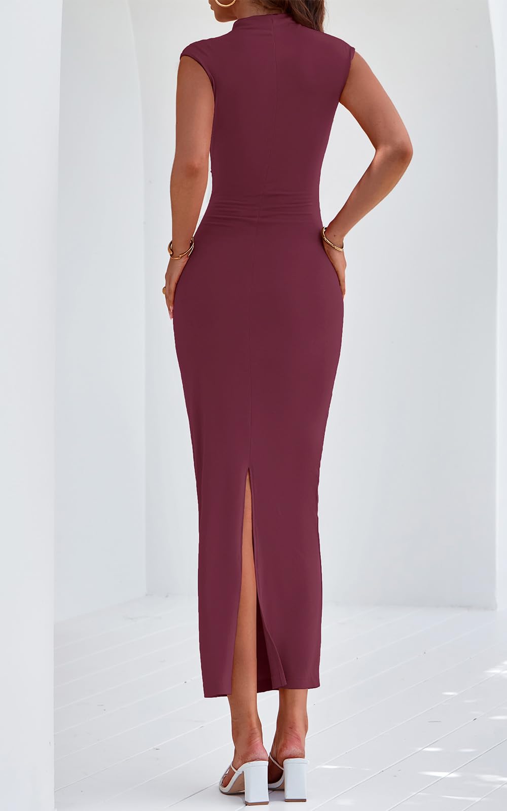 PRETTYGARDEN Women's Summer Maxi Dress - Ruched Bodycon Sleeveless Formal Gown for Wedding Guest, Cocktail Party & Evening Events | Elegant Slit Design for Night Out, Date Night & Special Occasions