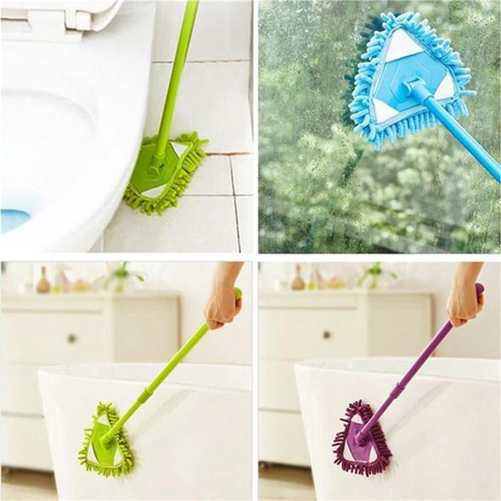 2022 New 180° Rotatable Adjustable Triangle Cleaning Mop with 2 Microfiber Replacement Heads - Wet & Dry Multi-Surface Mop for Bathroom, Floor, Wall, Bed - Perfect for Hardwood, Tile & Glass Cleaning (Blue)