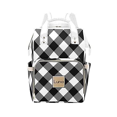 Custom Personalized Gray Black & White Diaper Backpack - Monogrammed Nursing Baby Bag for Moms, Travel-Friendly Nappy Daypack | Perfect Baby Shower Gift & Everyday Use for New Parents